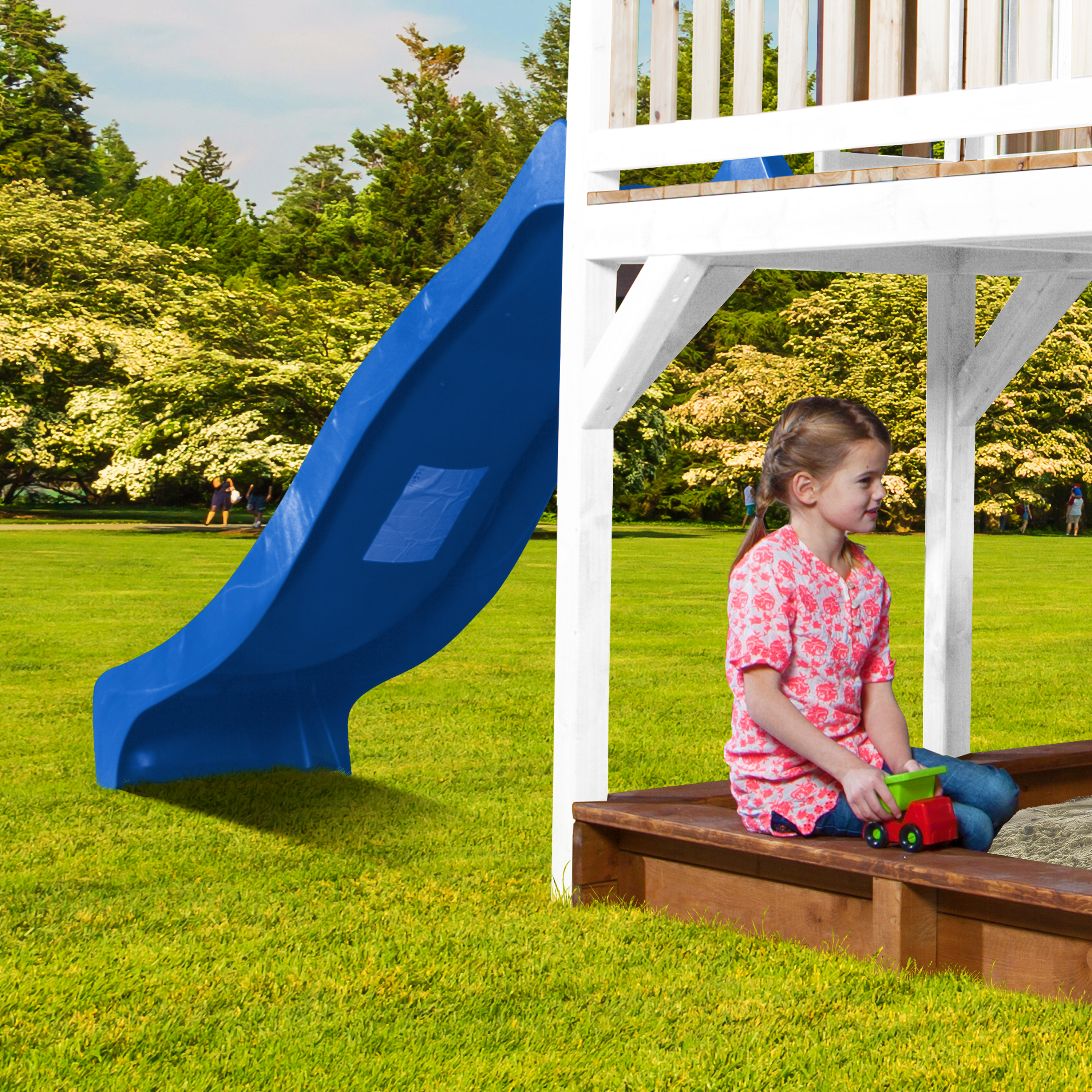 AXI Liam Playhouse with Single Swing Set Brown/White - Blue Slide