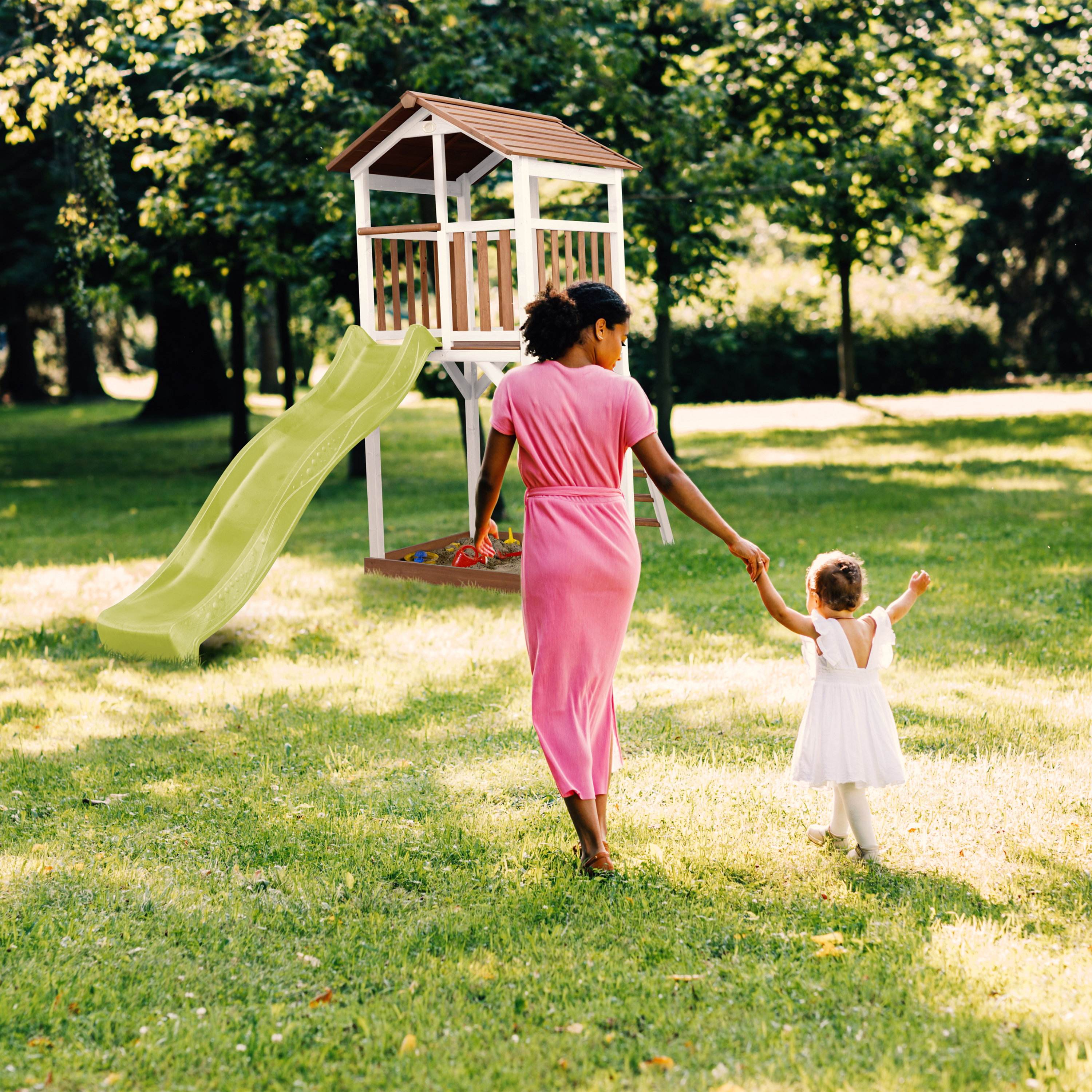 AXI Beach Tower Brown/White - Lime Green Slide