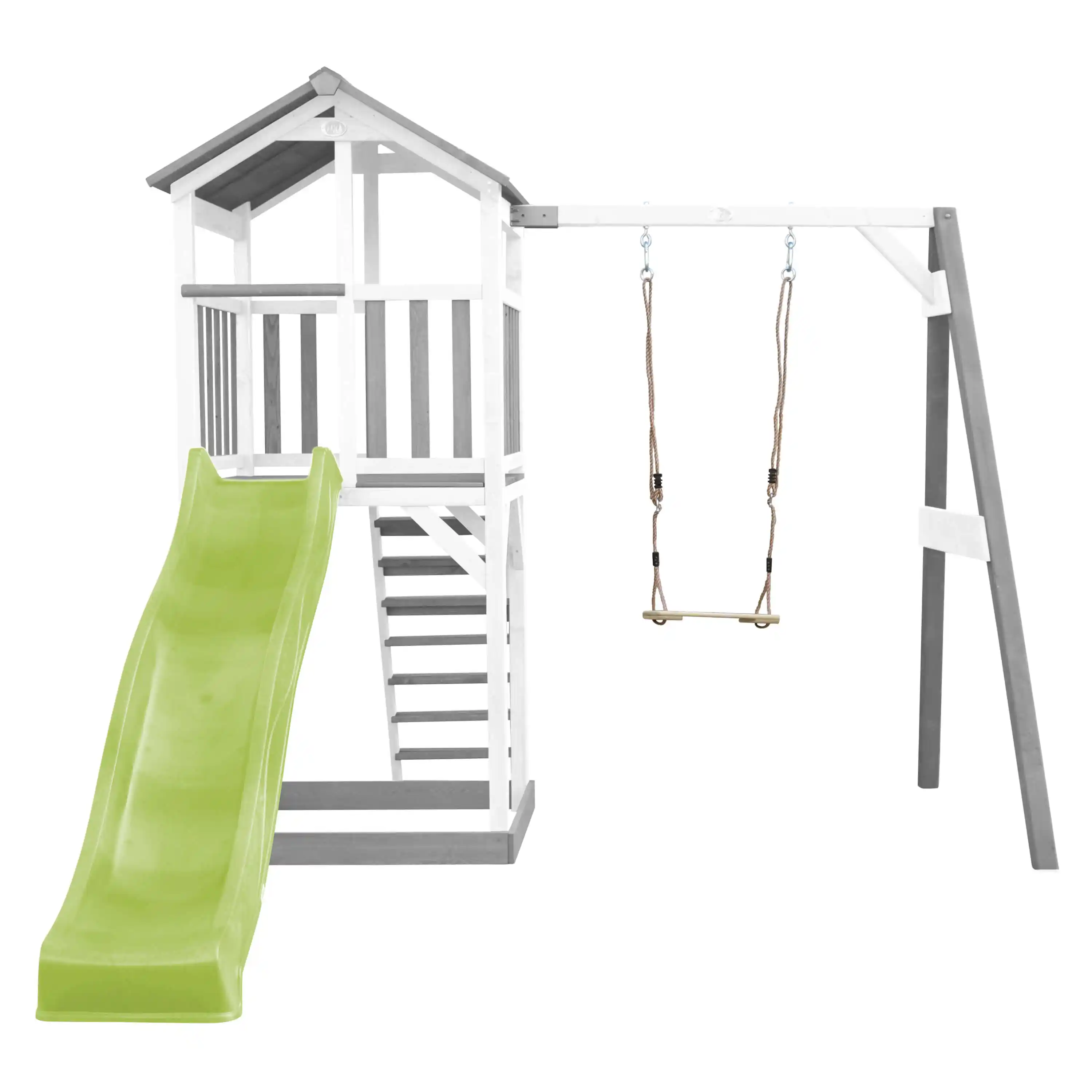 AXI Beach Tower Speeltoren met Enkele Schommel Grijs/wit - Limoen groene glijbaan