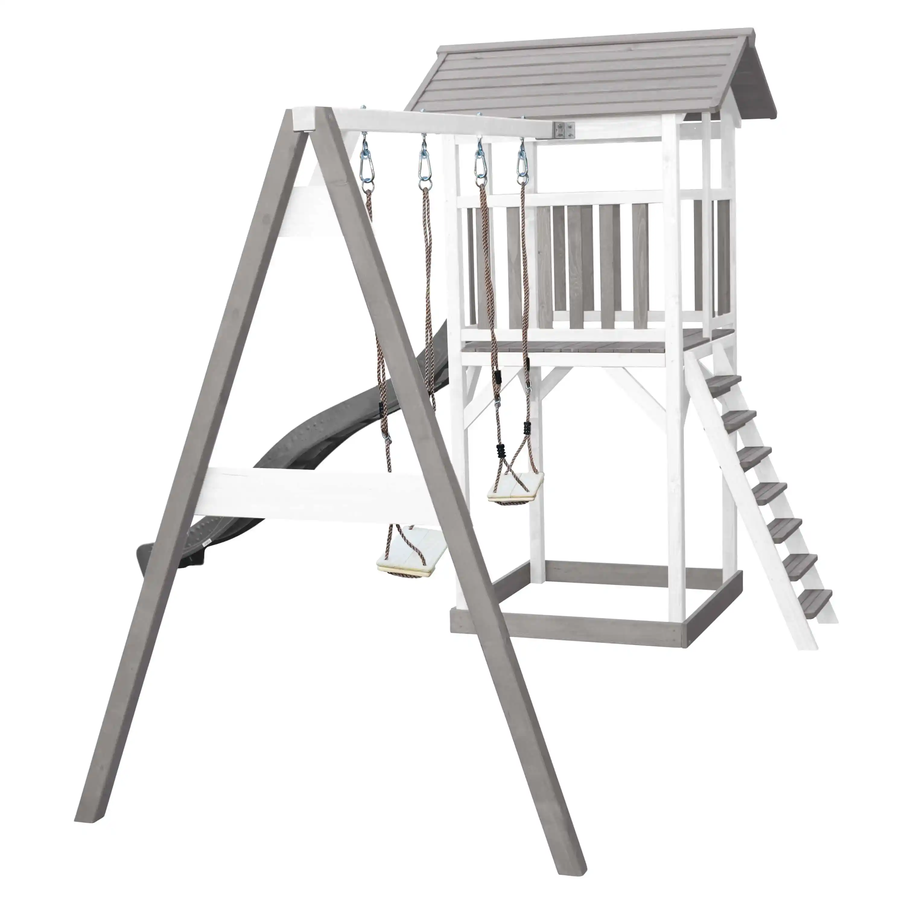 AXI Beach Tower Speeltoren met Dubbele Schommel Grijs/wit - Grijze Glijbaan