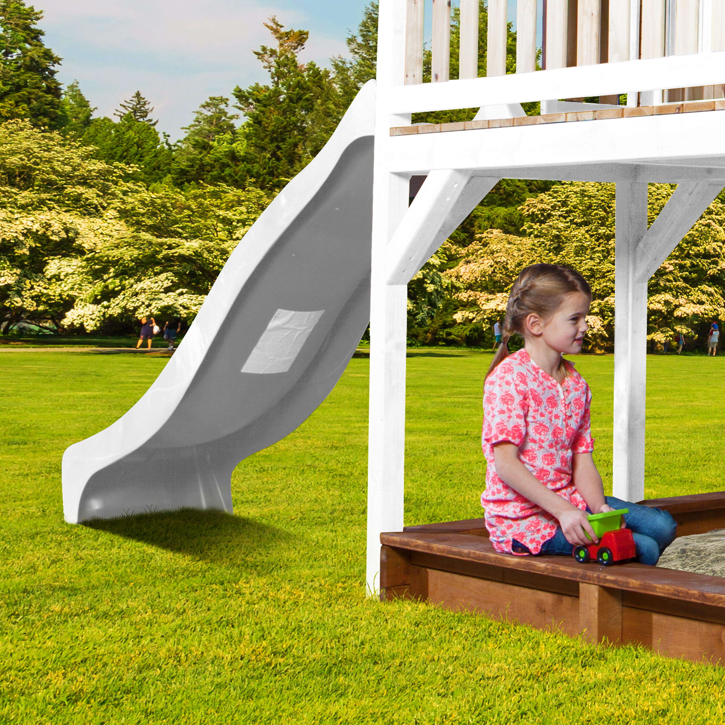 AXI Liam Playhouse with Summer Nest Swing Set Brown/White - White Slide