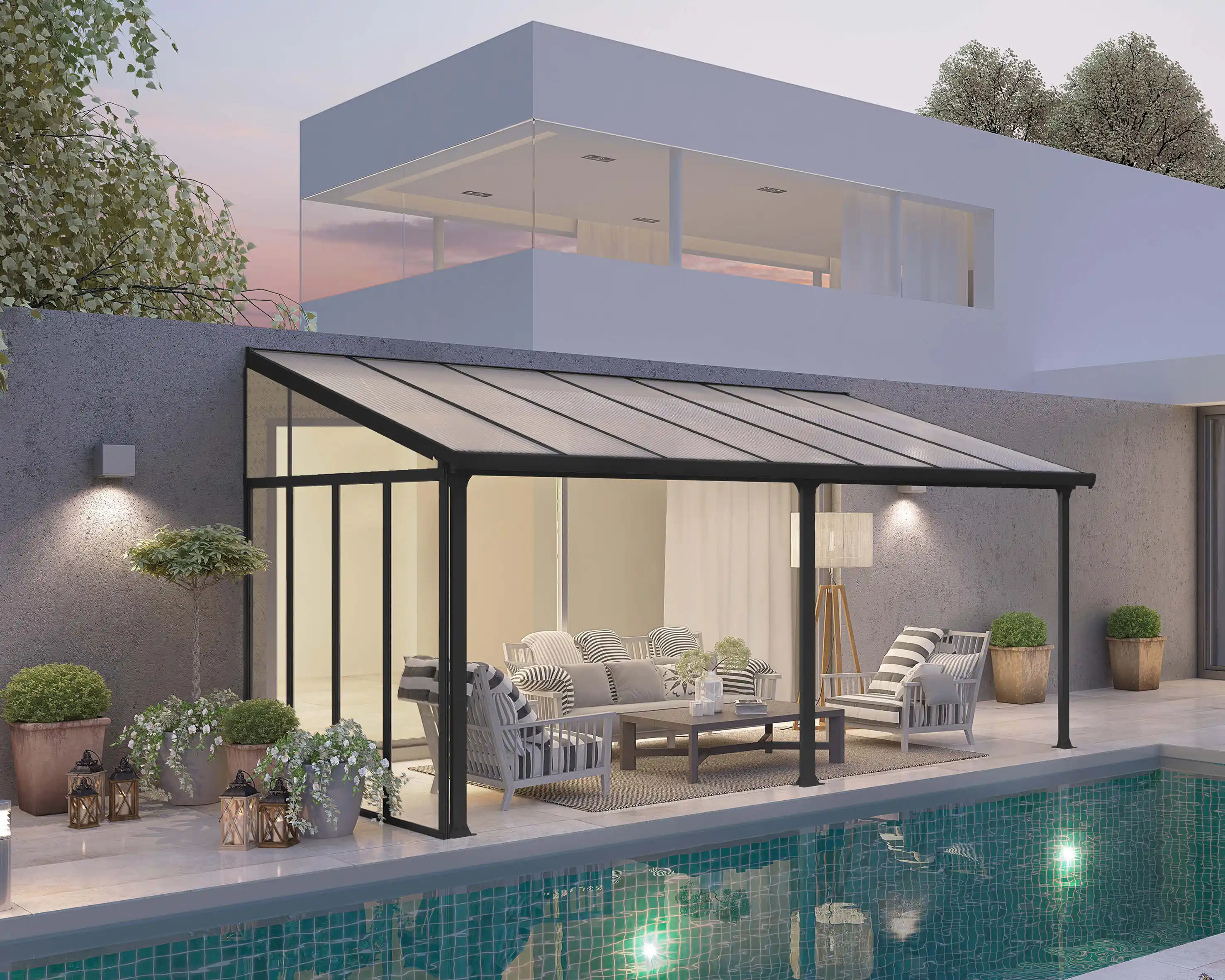 Canopia 3 m Terrasoverkapping  Zijwand Donkergrijs