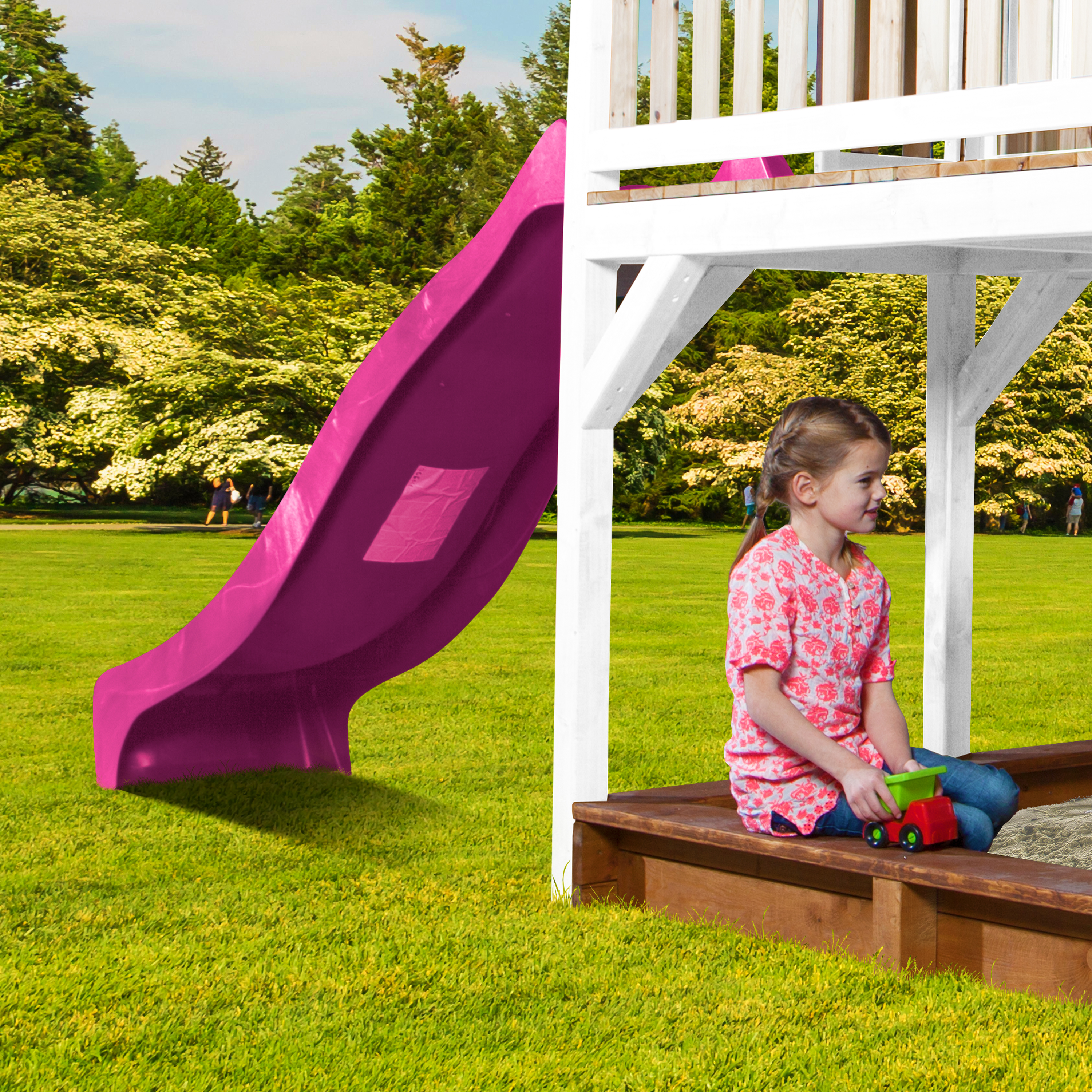 AXI Liam Playhouse with Roxy Nest Swing Set Brown/White - Purple Slide