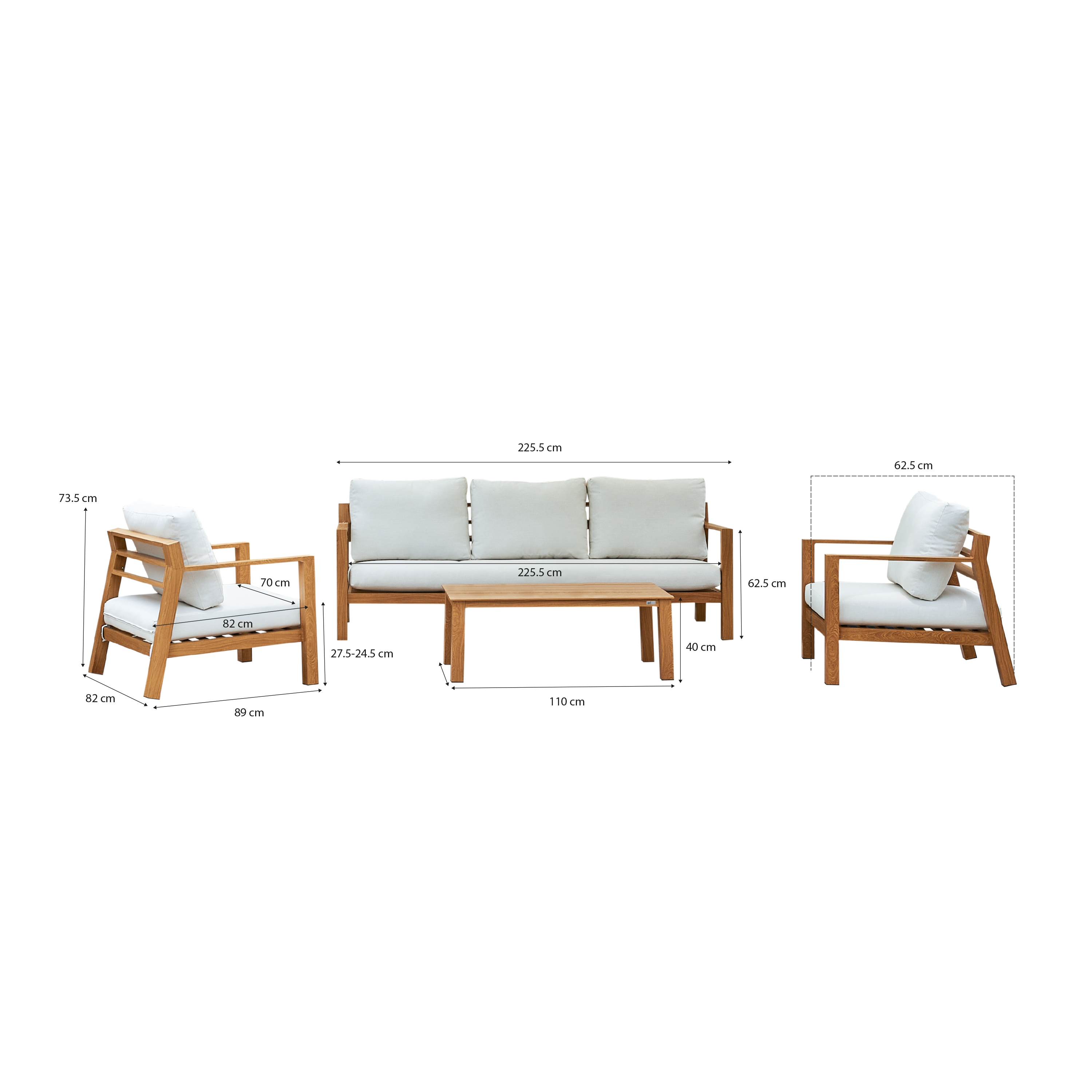 AXI Orla Lounge Set 4-teilig mit Bank, Tisch und 2 Stühlen – Holzoptik und Beige