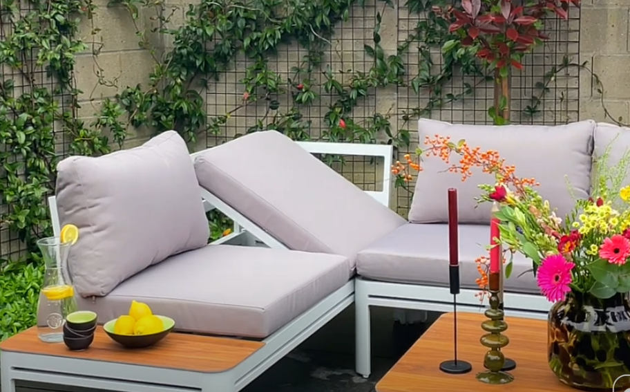 AXI Eos Lounge Set mit Gartenliege - Weiß und Holzoptik PSPC