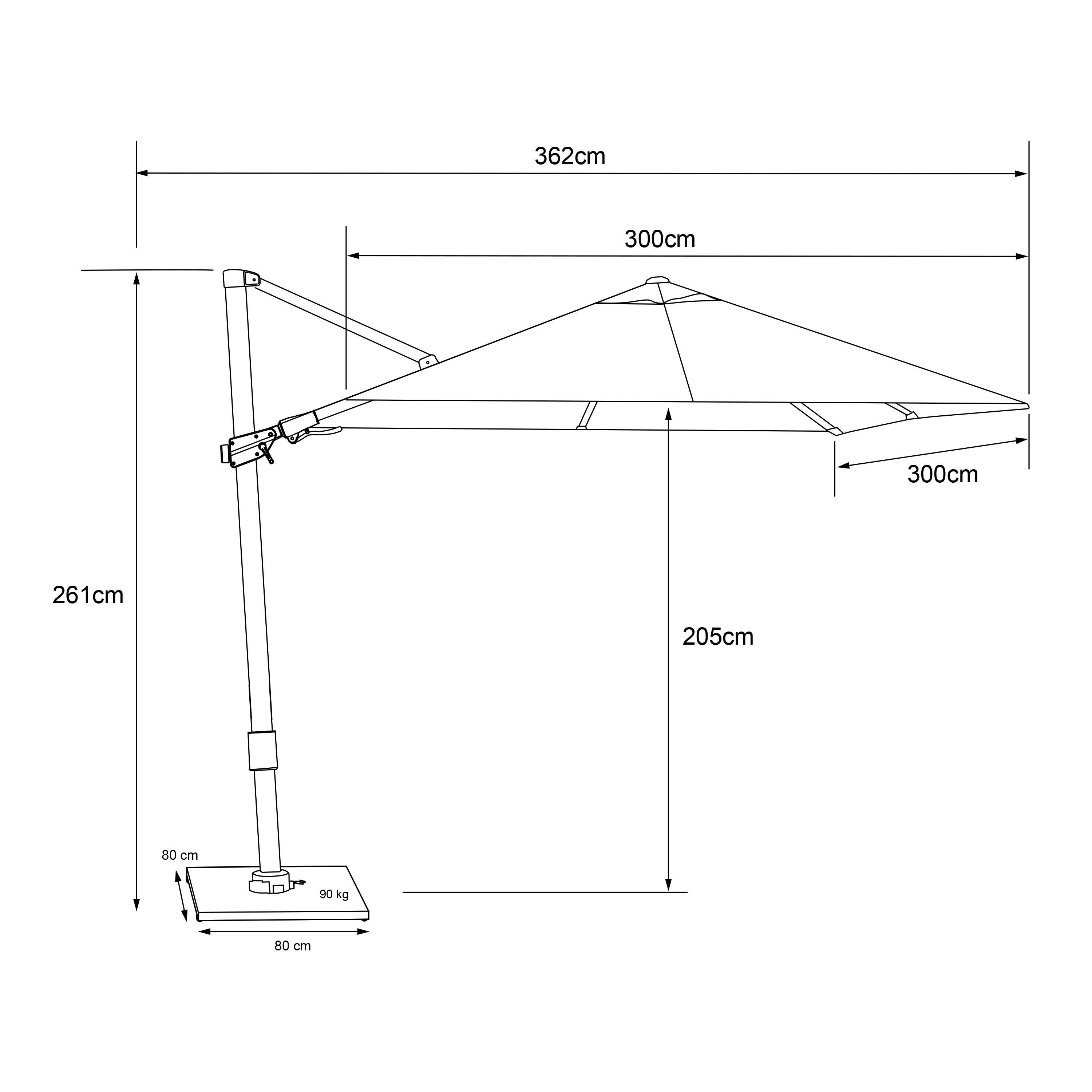 AXI Apollo Premium Cantilever Parasol 300x300cm incl. granite base with wheels Anthracite/Taupe – Complete set