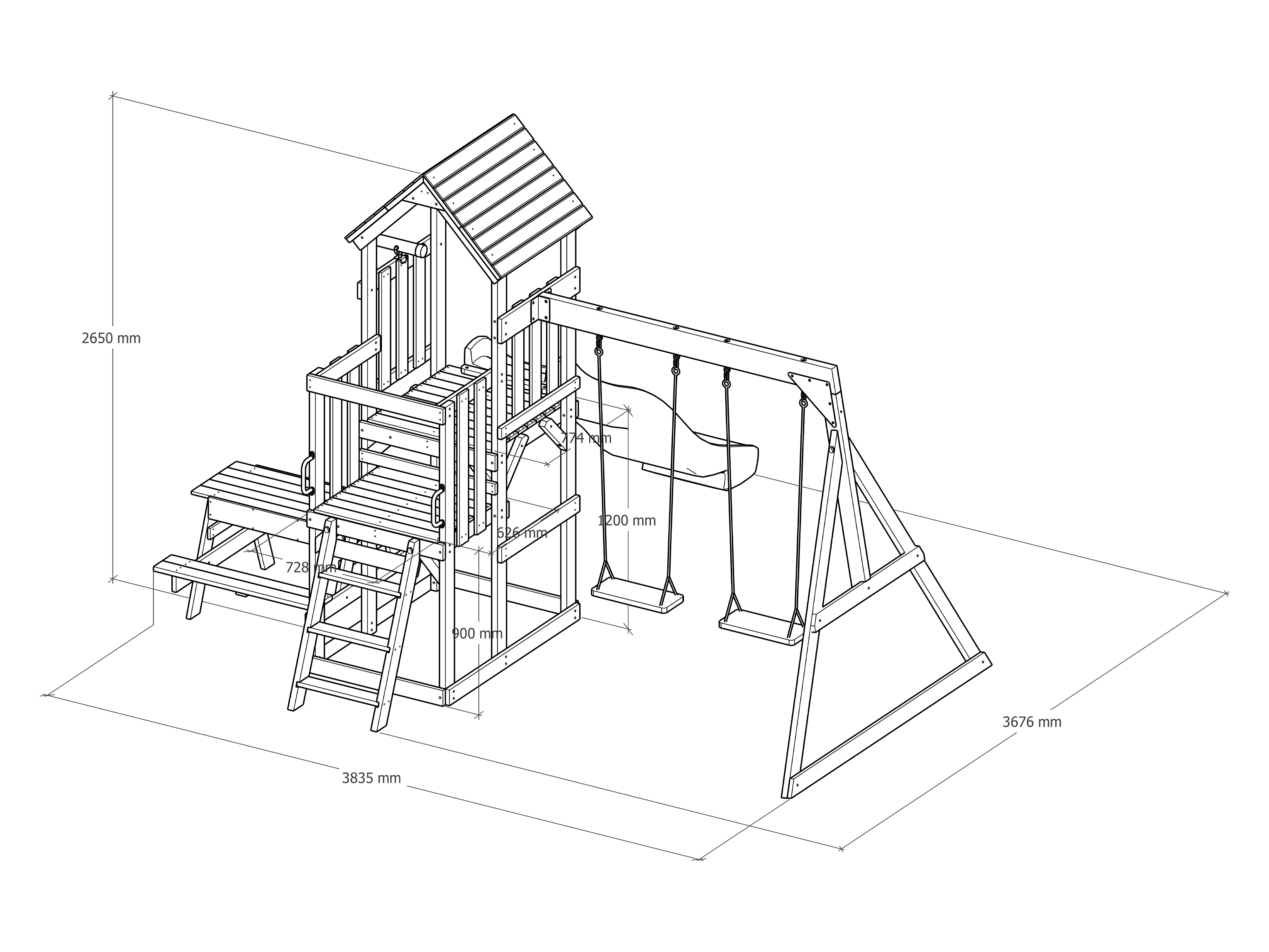AXI Mette Climbing Frame with Double Swing Set and Picnic Table - Blue Slide