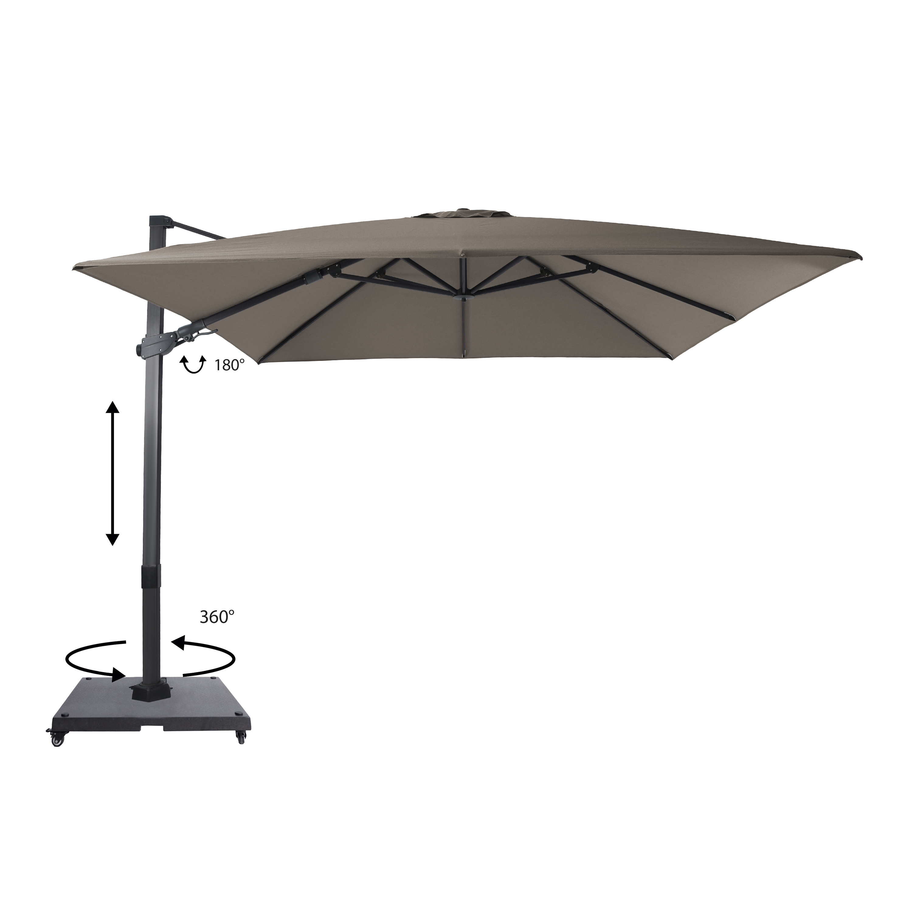 AXI Apollo Premium Cantilever Parasol 300x300cm incl. granite base with wheels Anthracite/Taupe – Complete set