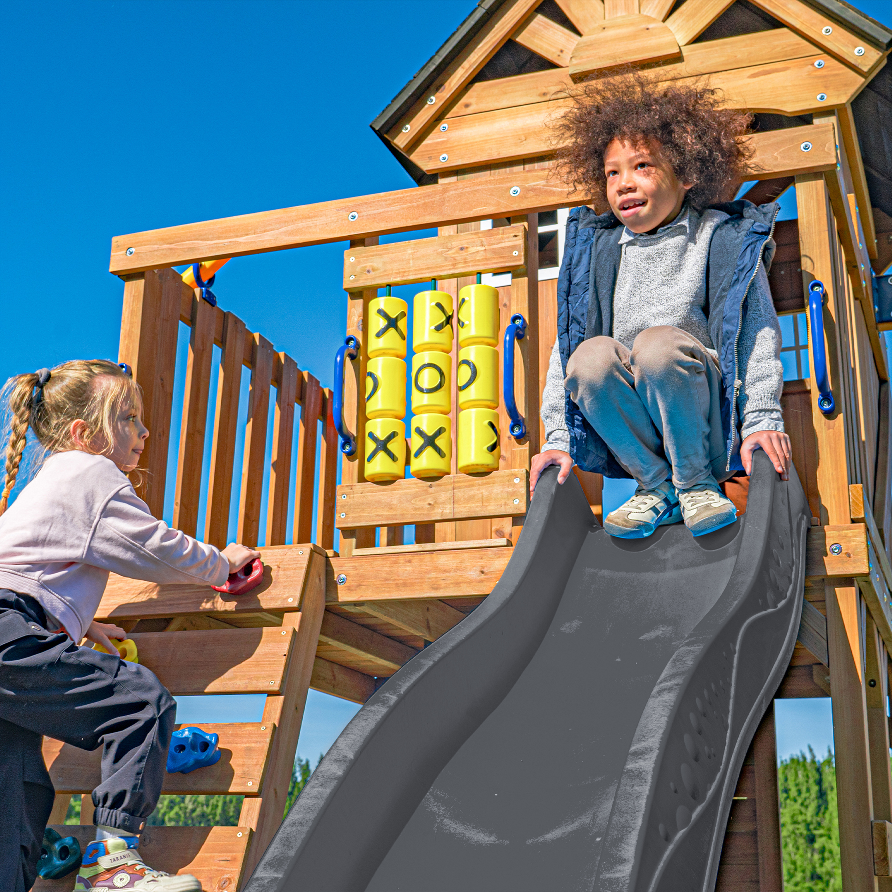 AXI Jack Climbing Frame with Double Swing and Trapeze – Grey Slide