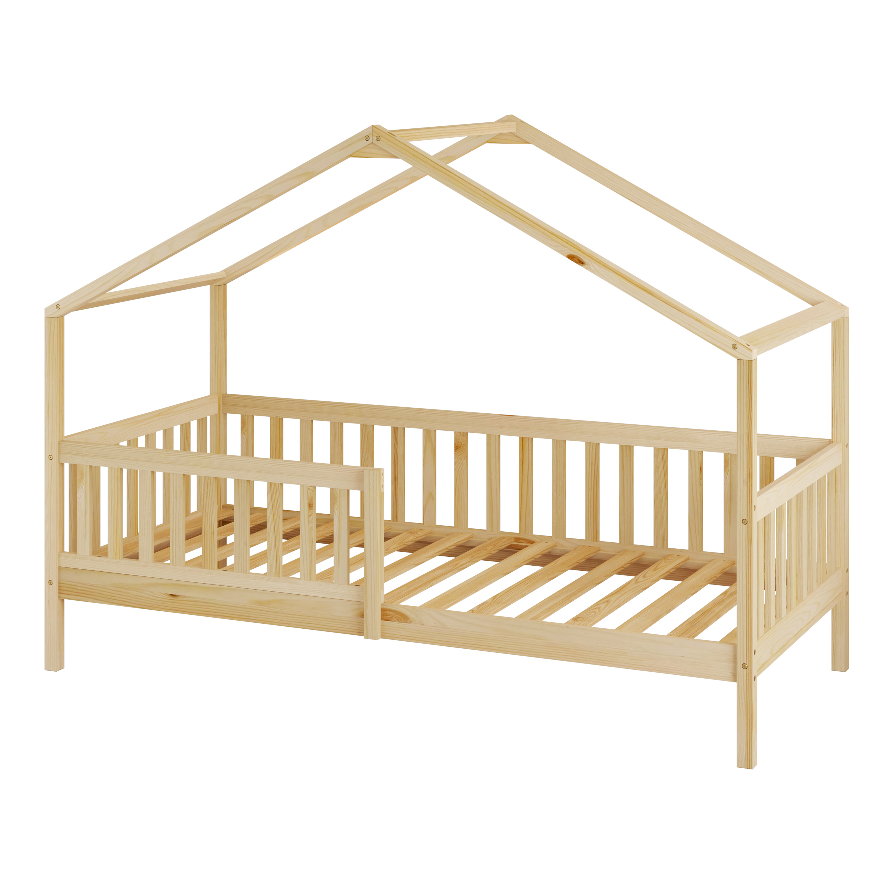 Sunny Kae House Bed with Guardrail Natural – With Mattress