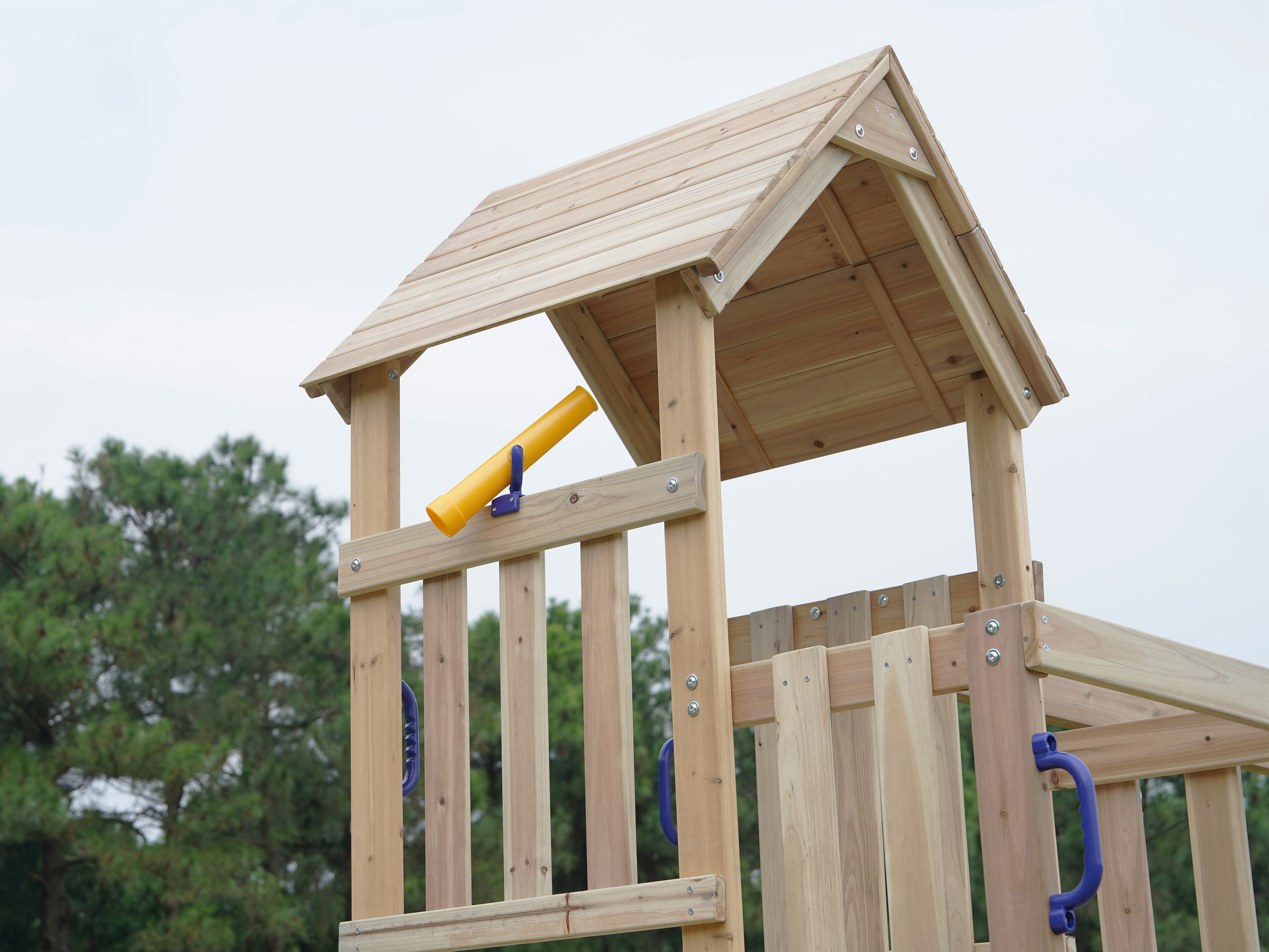 AXI Mette Climbing Frame with Double Swing Set and Picnic Table - Blue Slide