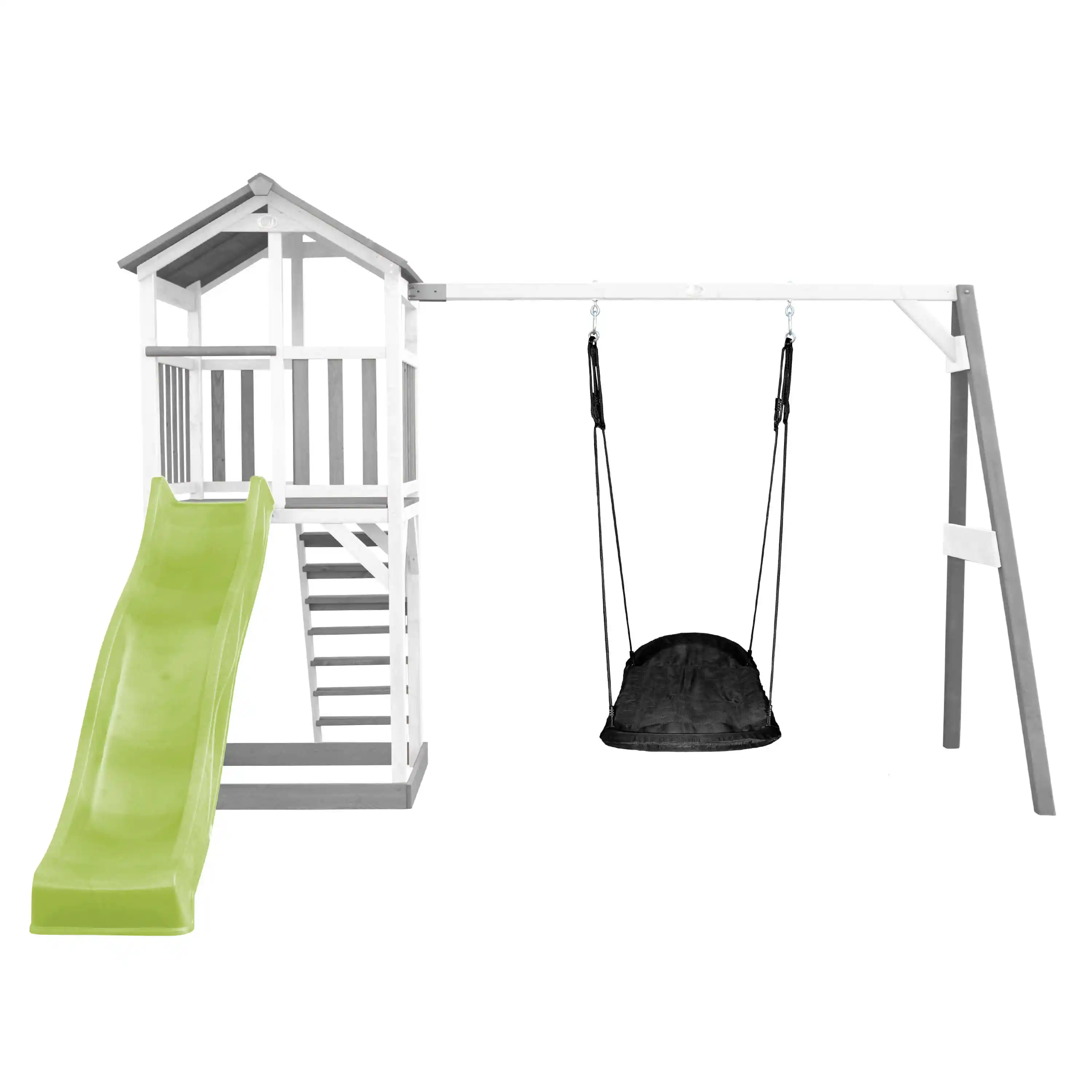 AXI Beach Tower Speeltoren met Roxy Nestschommel Grijs/wit - Limoen groene glijbaan
