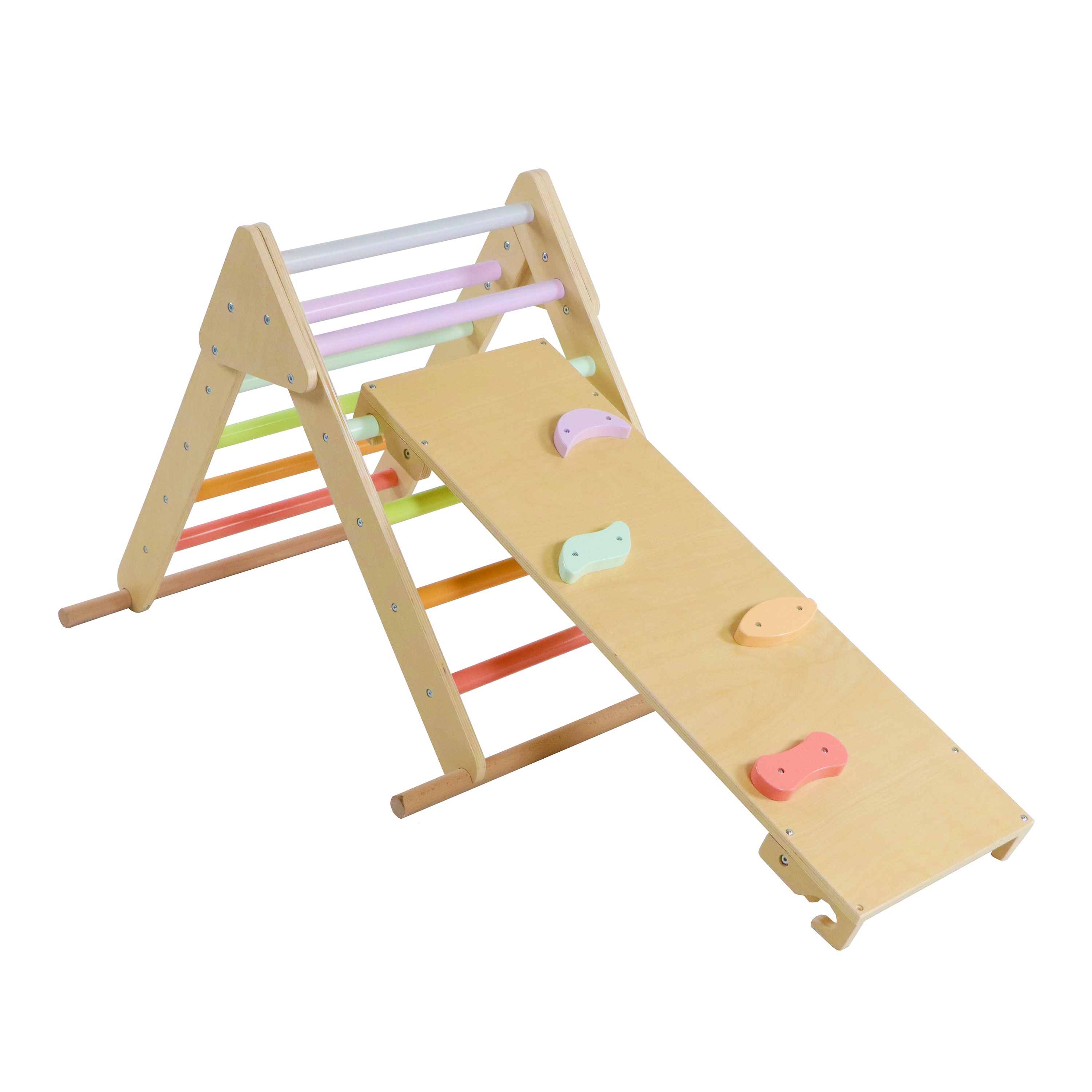 Sunny Charlie 3-in-1 Holz-Kletterdreieck mit Kletterwand und Wippe - Pastell