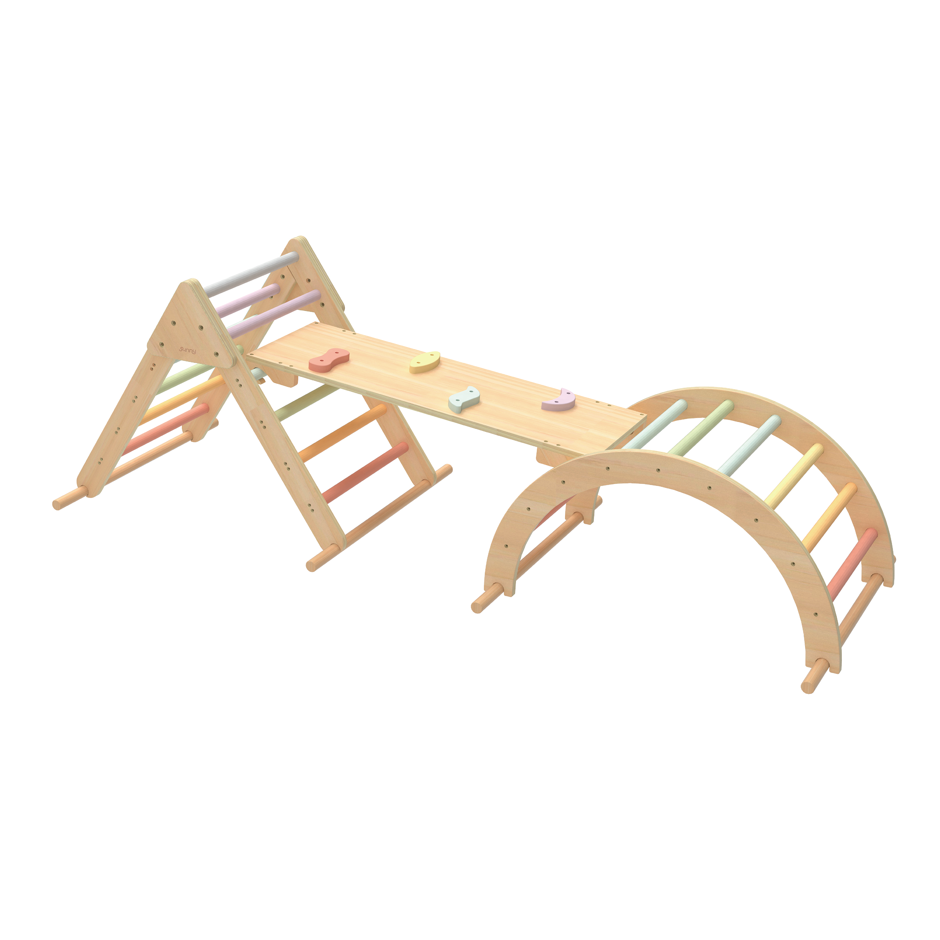 Sunny Charlie 3-in-1 Holz-Kletterdreieck mit Kletterwand und Wippe - Pastell