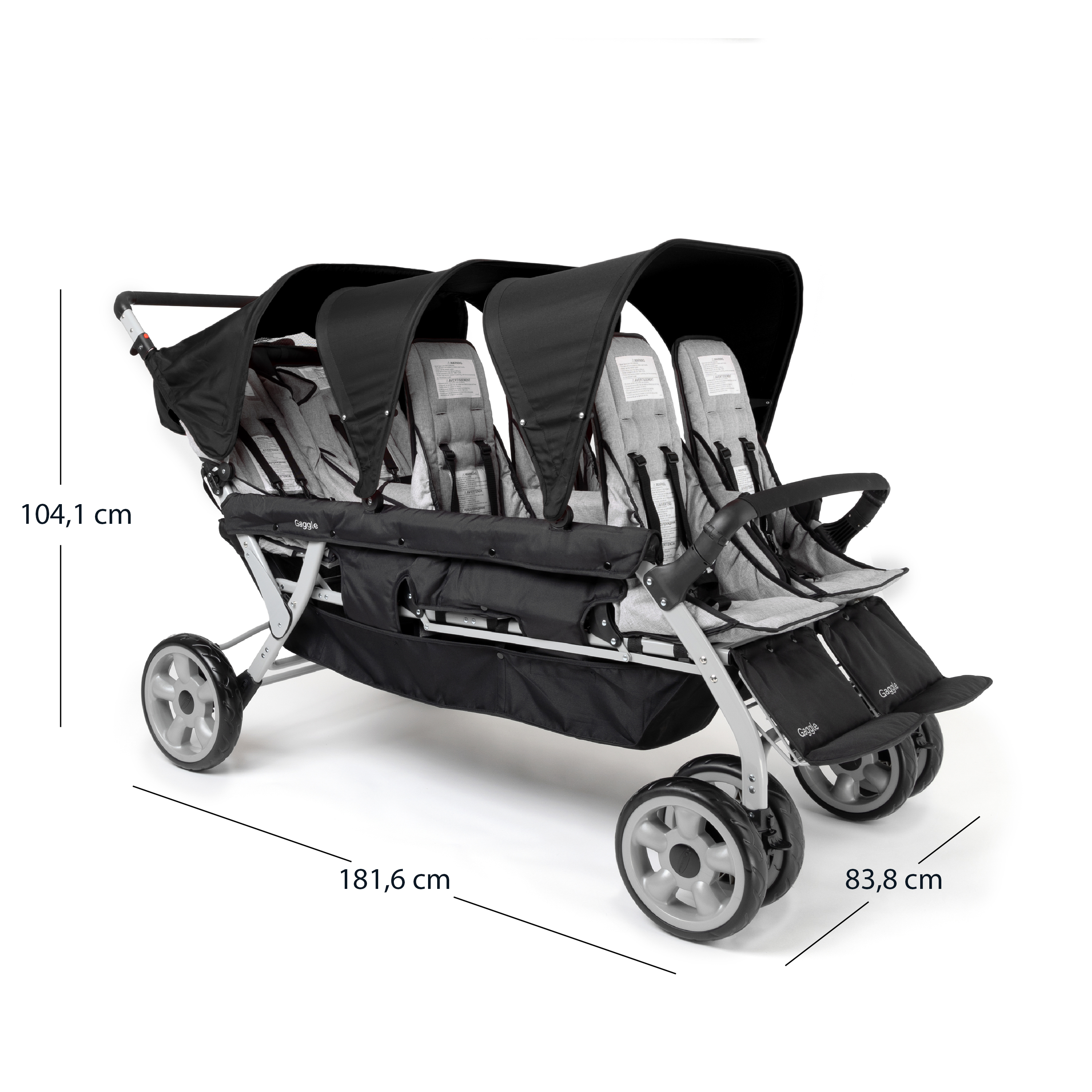 Gaggle Jamboree Kinderwagen für 6 Kinder Schwarz - Klappbar