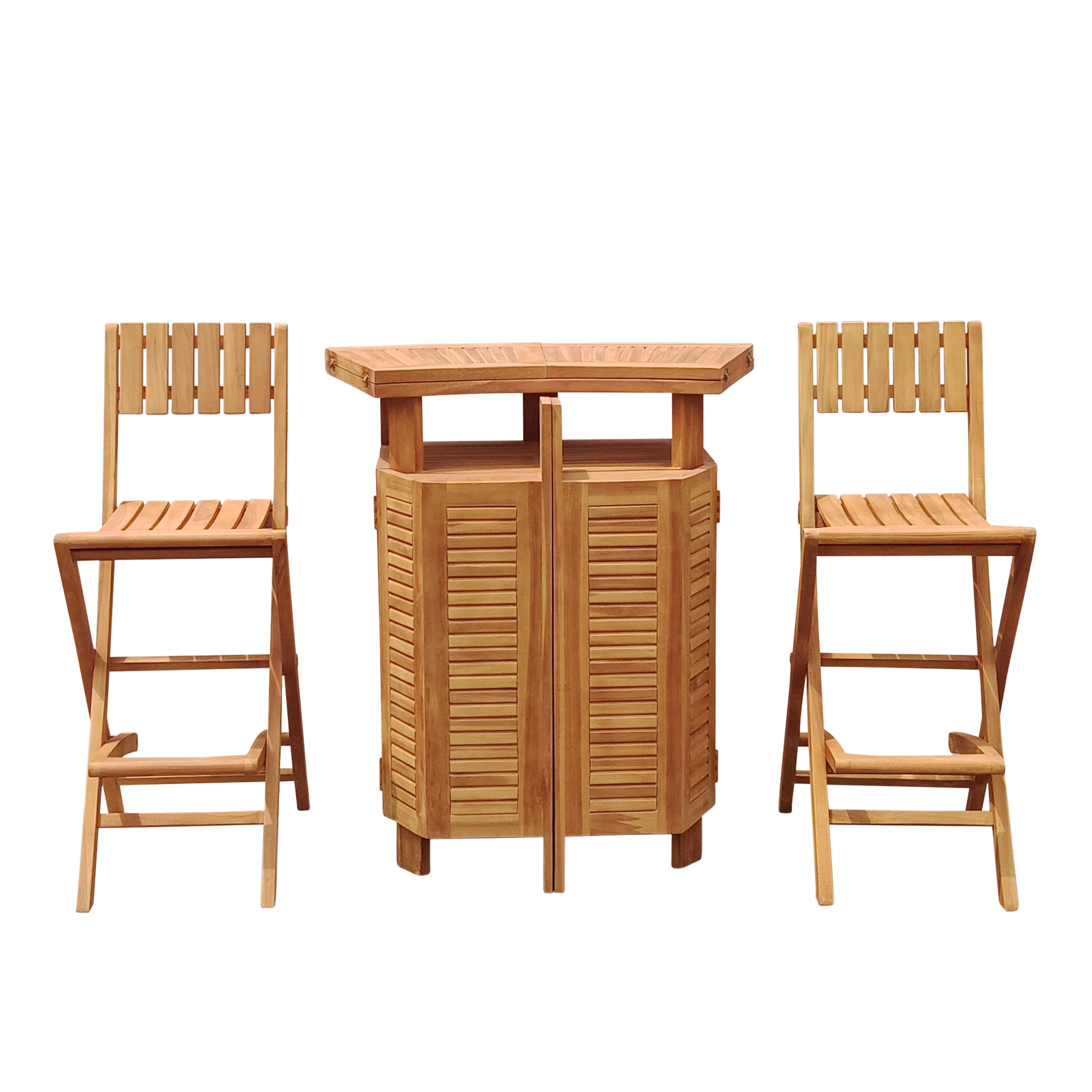 AXI Bruno Foldable Teak Bar Set with 2 bar stools