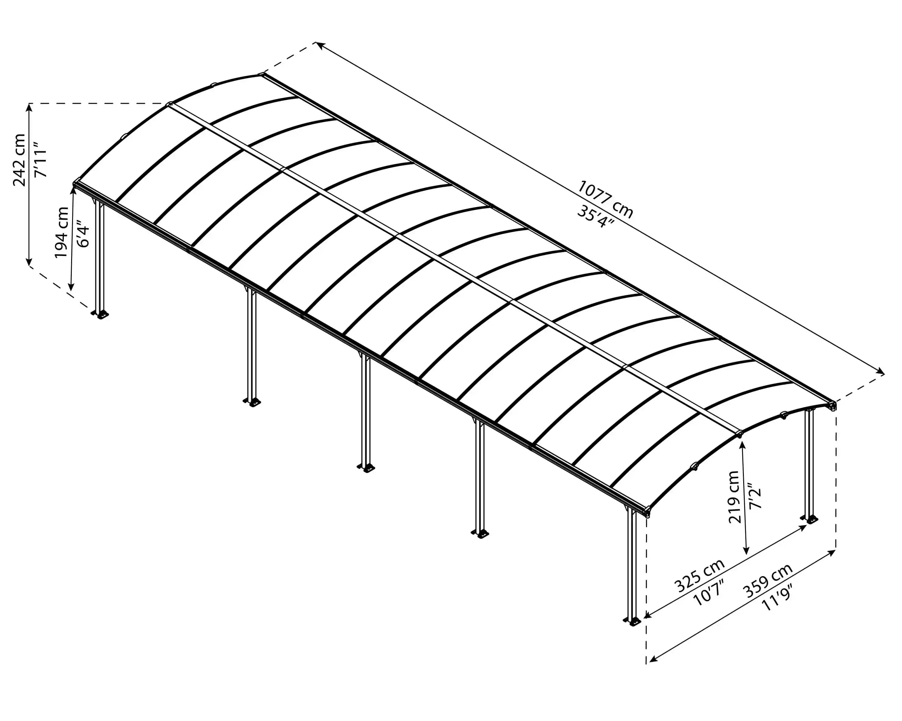 Canopia Arcadia Carport Einzel 1077X360cm Dunkelgrau Bronze