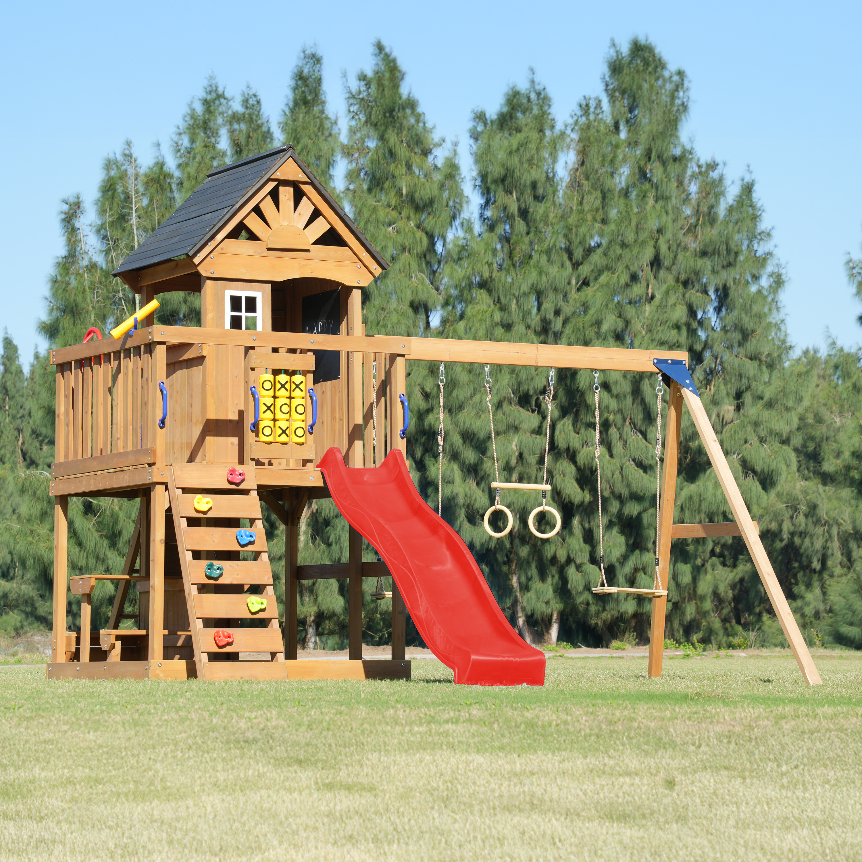 AXI Jack Climbing Frame with Double Swing and Trapeze – Red Slide