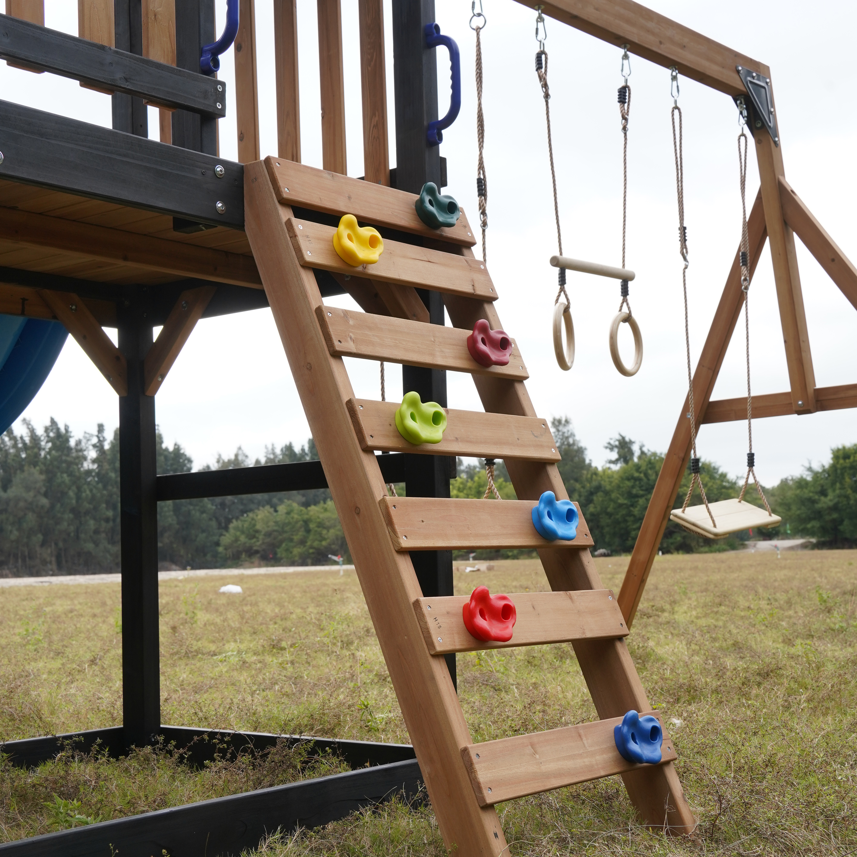 AXI Cody Climbing Frame with Swings, Trapeze and Climbing Wall – Lime Green Double Slide and Tube Slide