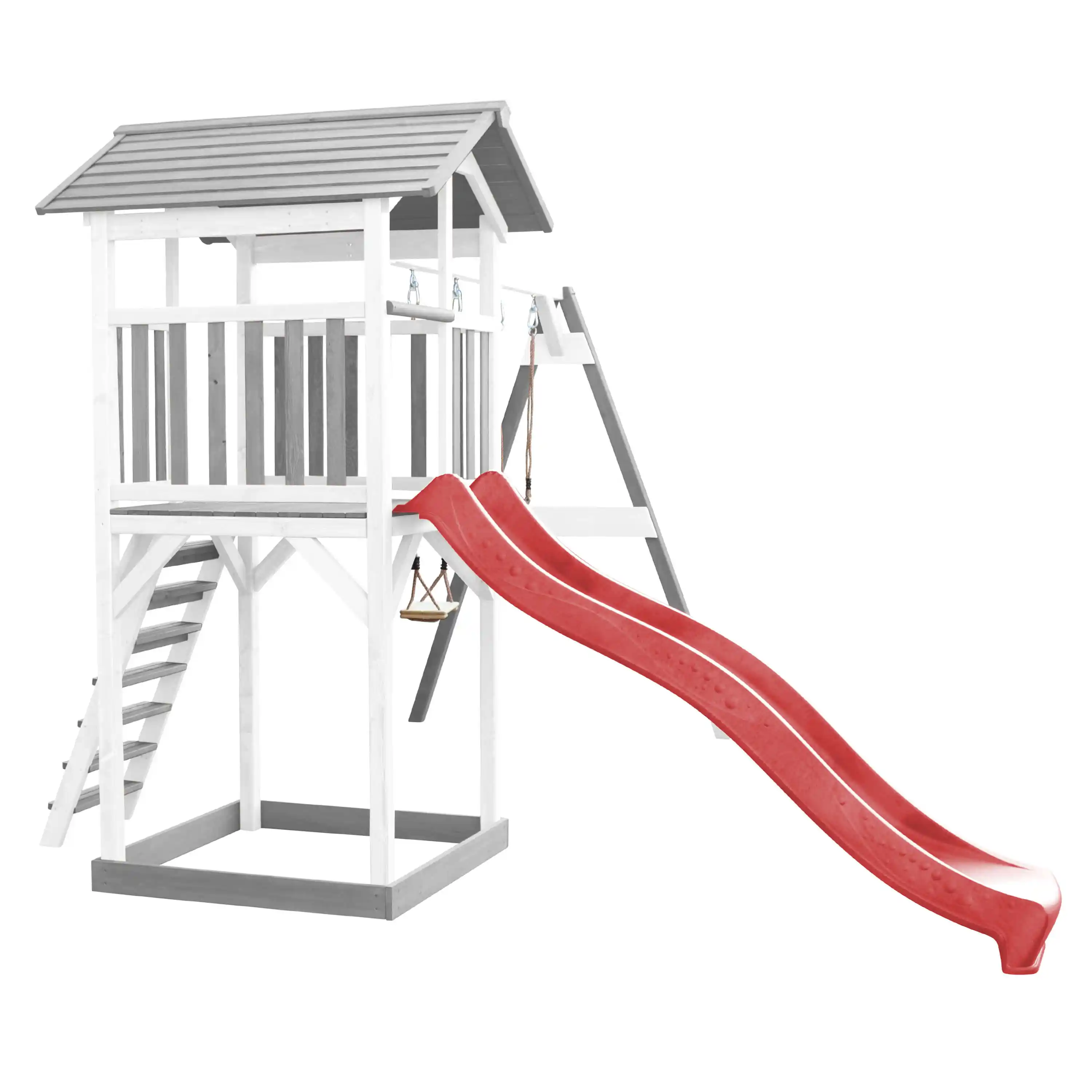 AXI Beach Tower Spielturm Grau und Weiß mit Doppelschaukel - Rote Rutsche