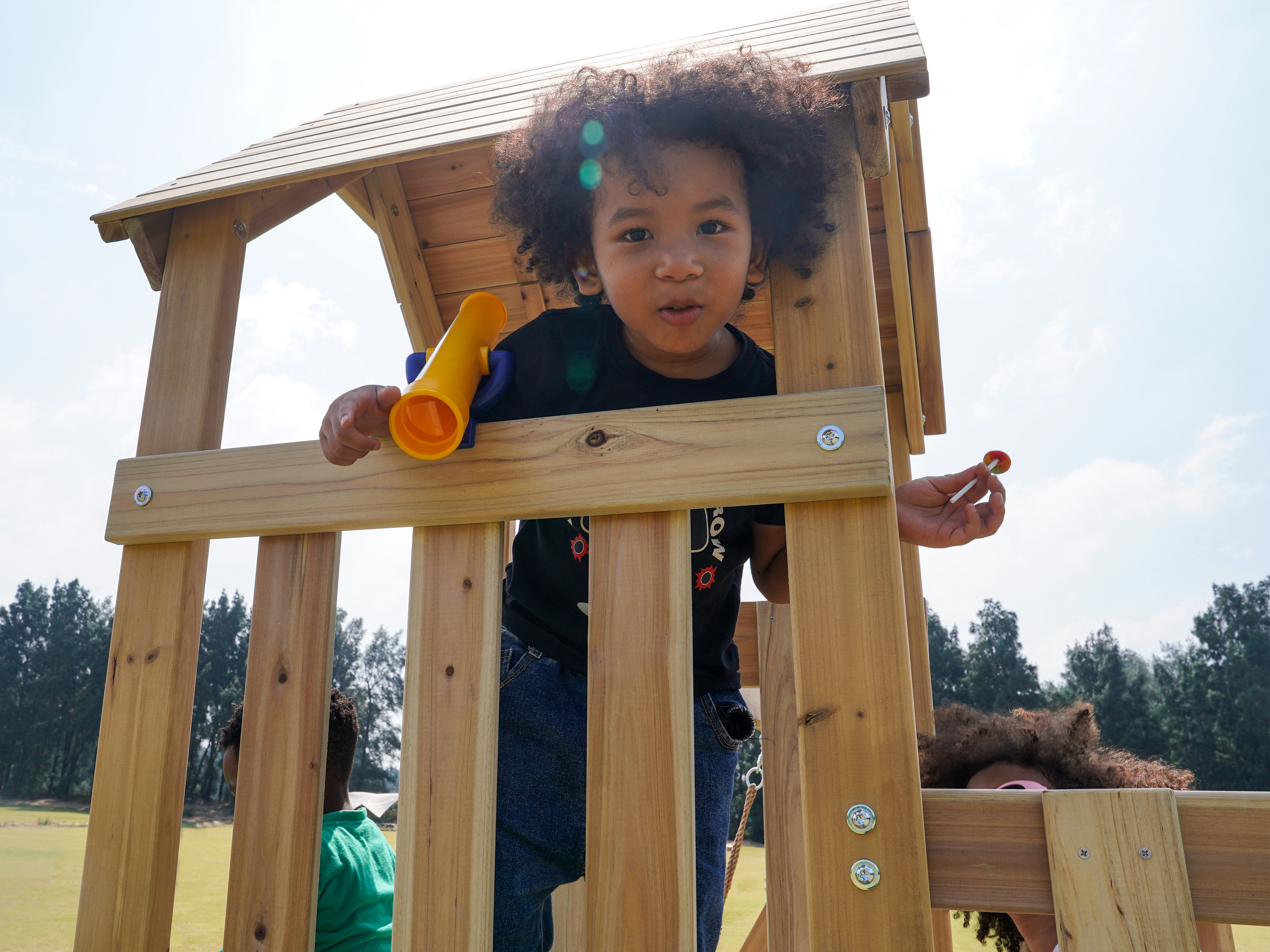 AXI Mette Playground with Double Swing Brown - Blue Slide 