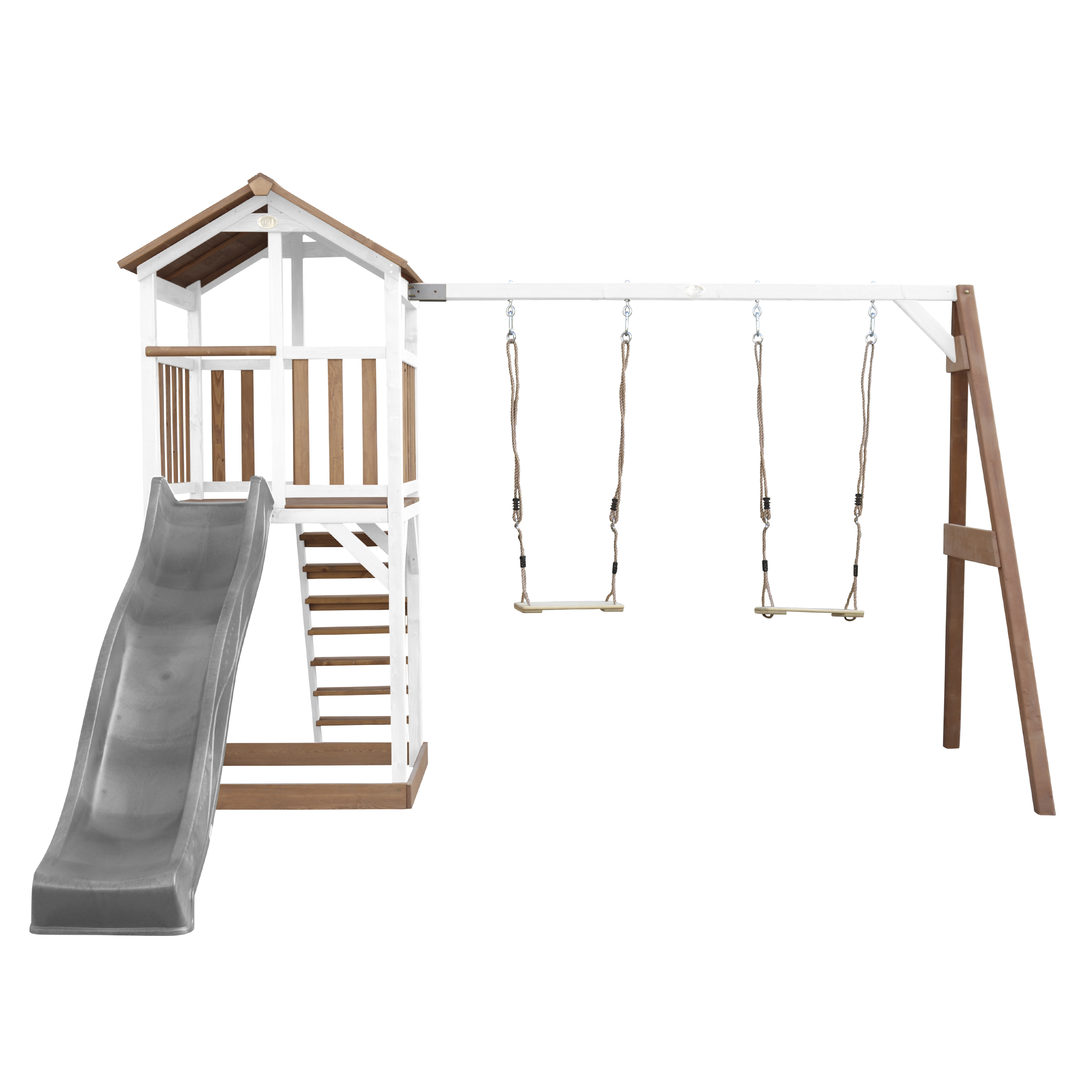 AXI Beach Tower with Double Swing Set Brown/White - Grey Slide