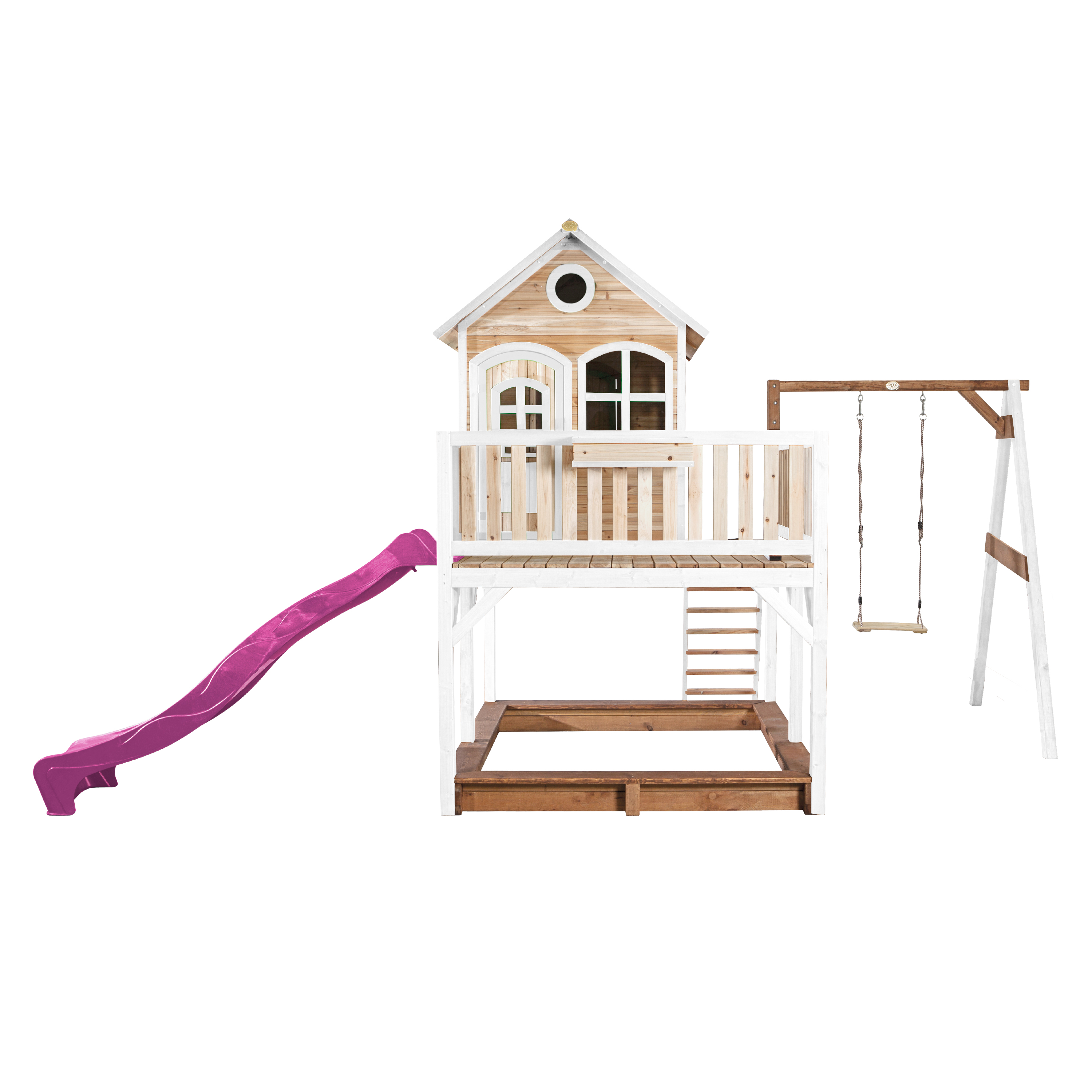 AXI Liam Playhouse with Single Swing Set Brown/White - Purple Slide