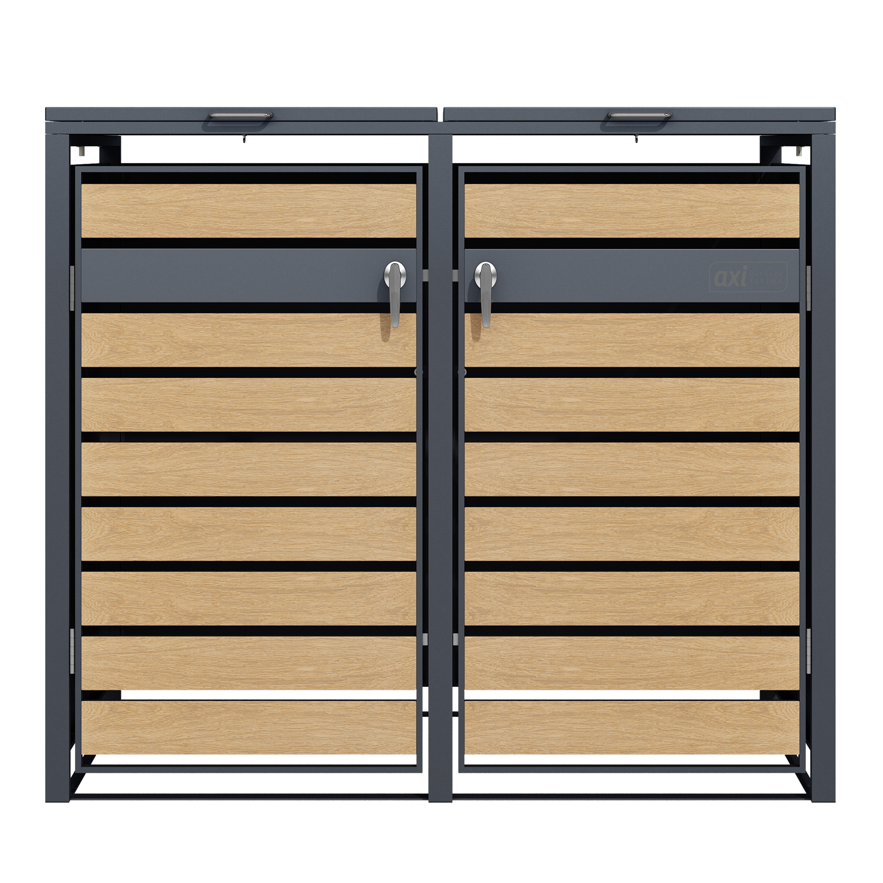 AXI Lucas Mülltonnenbox aus Metall in Anthrazit/Holzoptik – 2 Tonnen