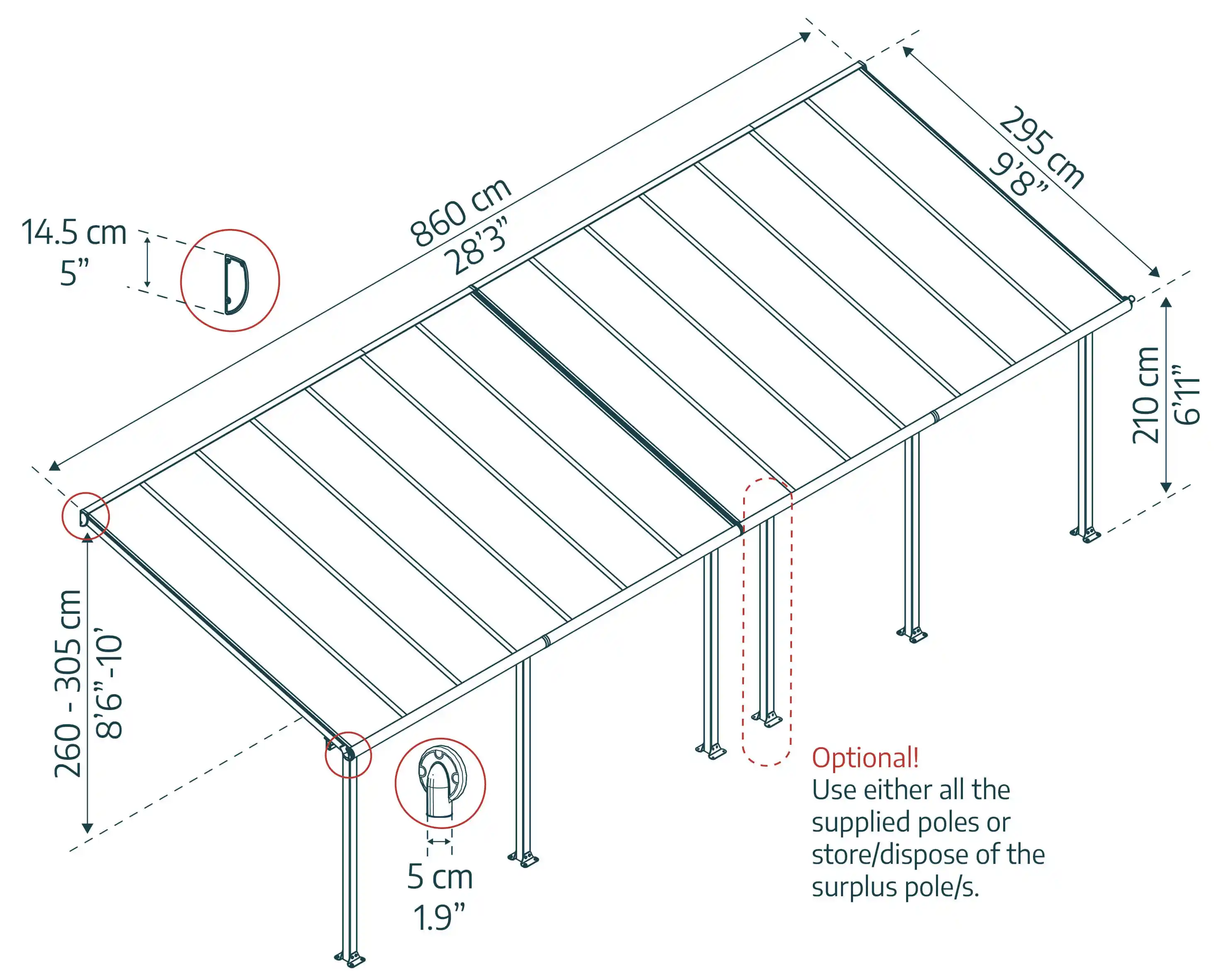 Canopia Olympia 860X294 cm Terrasoverkapping Wit Helder