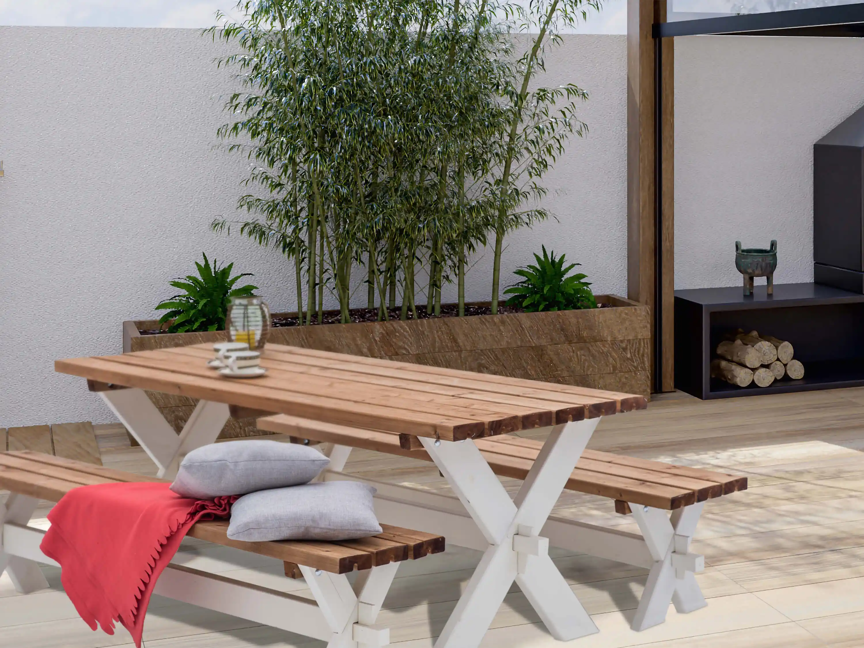 AXI Celine Picknicktafel met bankjes van hout 177 cm - Bruin/wit