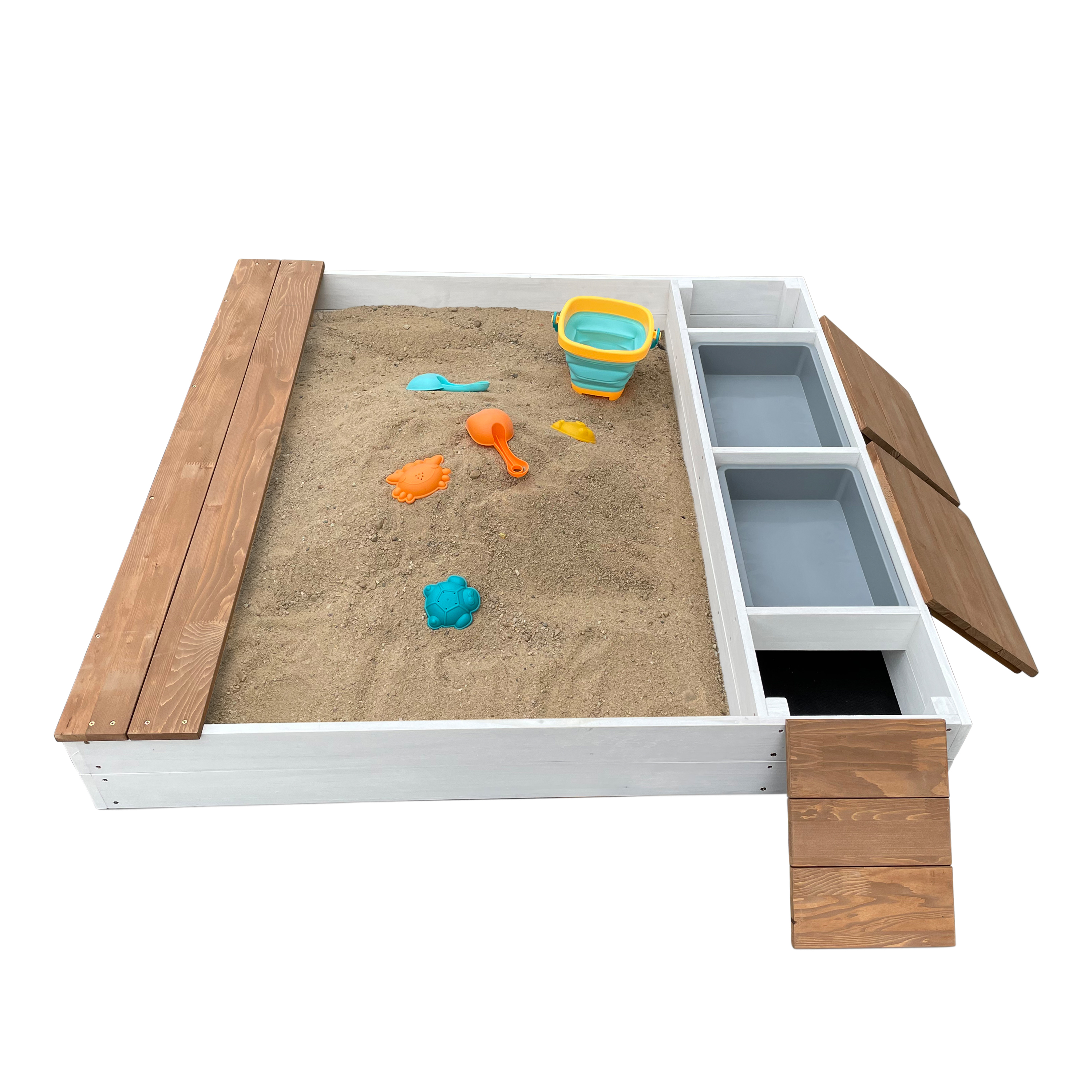 AXI Evy Sandbox with Bins and Storage - 119 x 117 cm - White/Brown