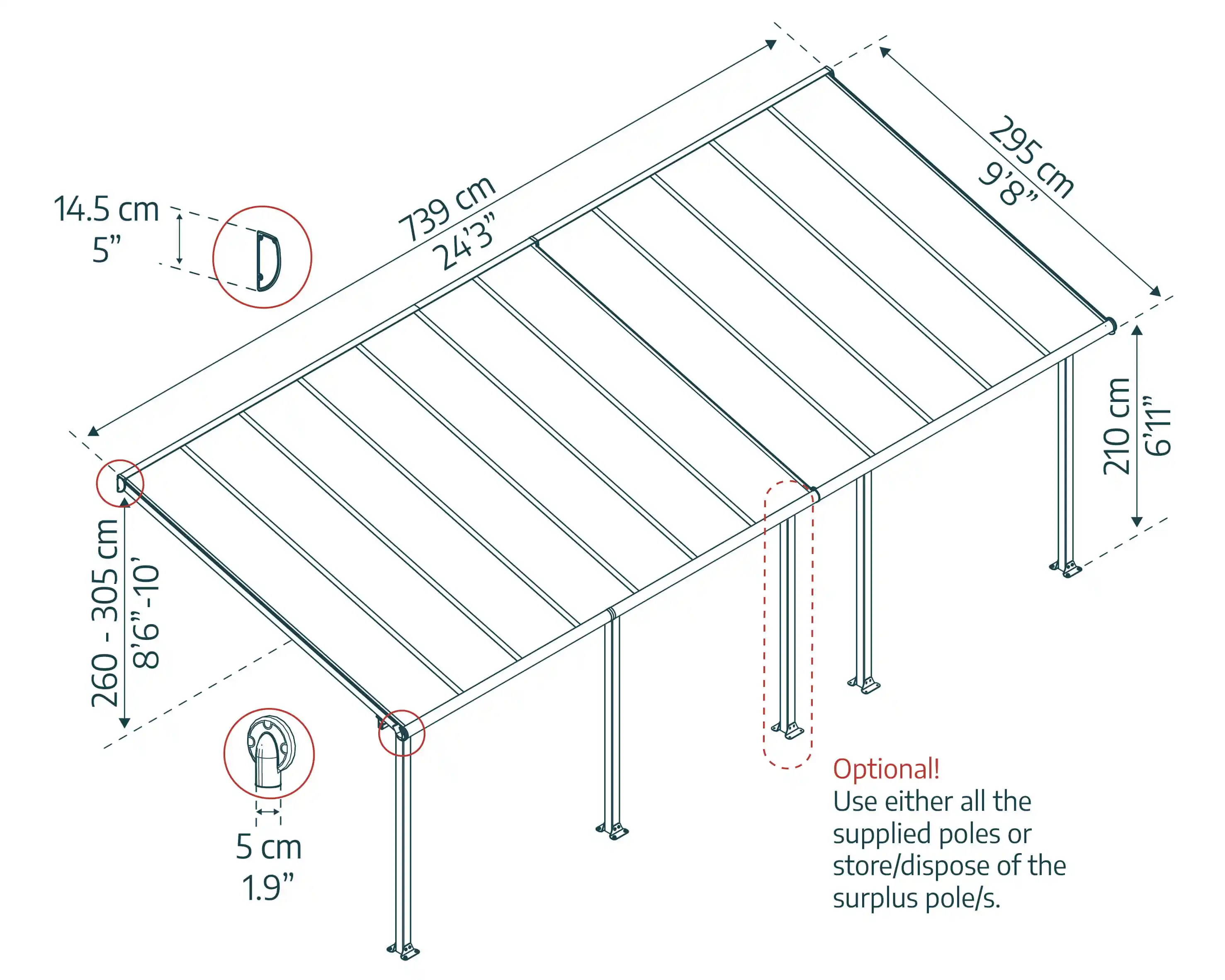 Canopia Olympia Terrassenüberdachung 739X294cm Weiß 