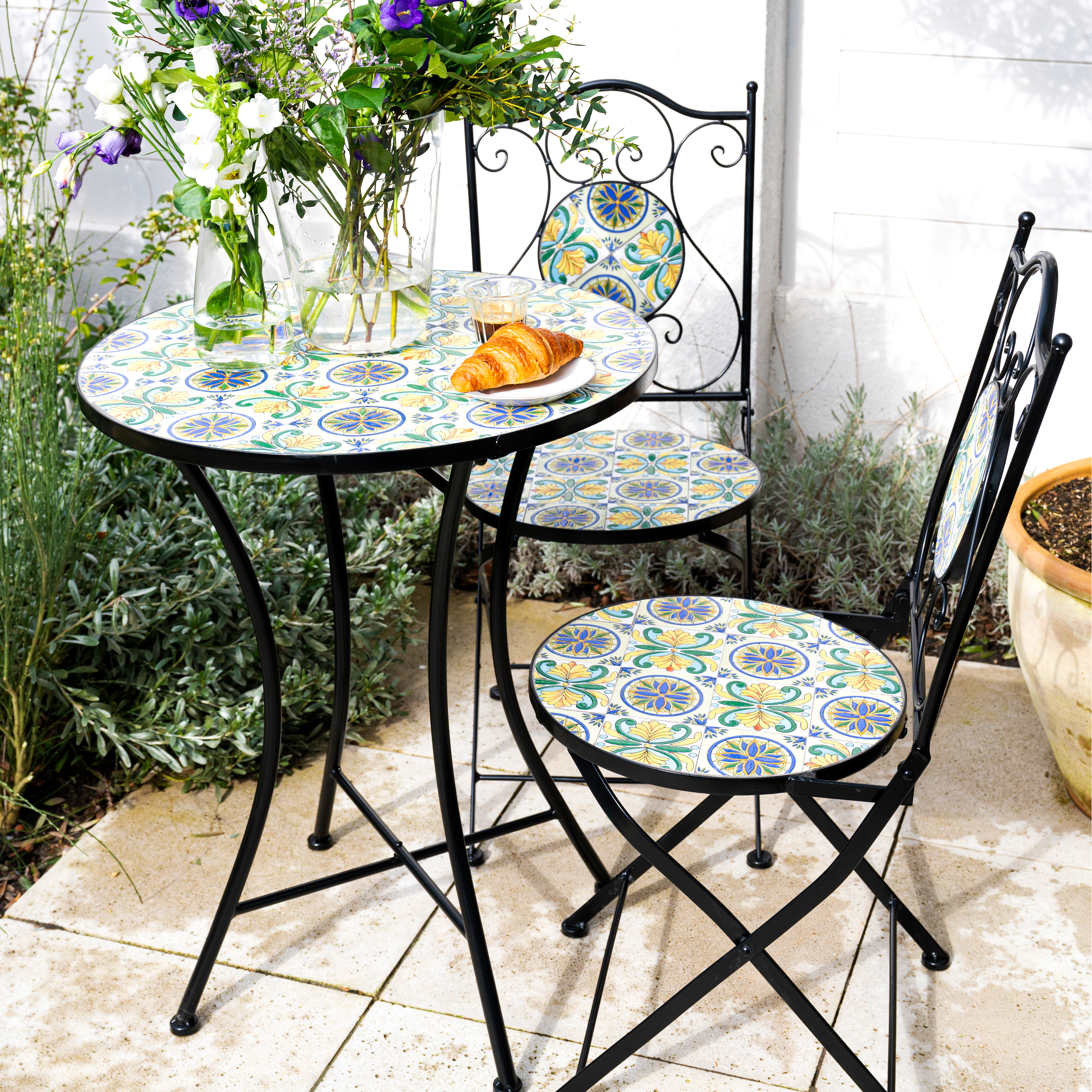 AXI Amélie Mosaik Bistro Set im Sizilianischen Stil Blau/Gelb 