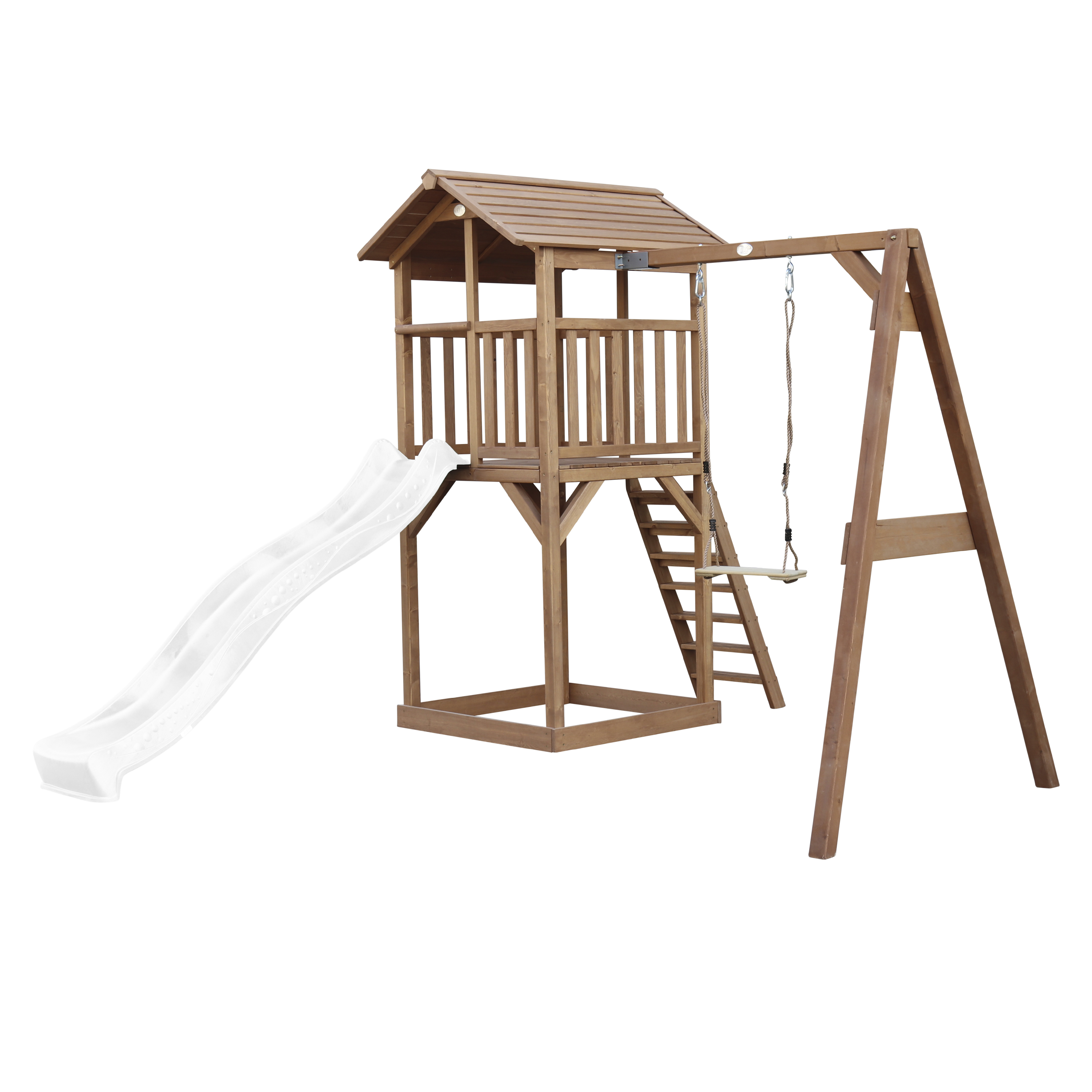 AXI Beach Tower with Single Swing Set Brown - White Slide-8717973939092 AXI Beach Tower with Single Swing Set Brown - White Slide