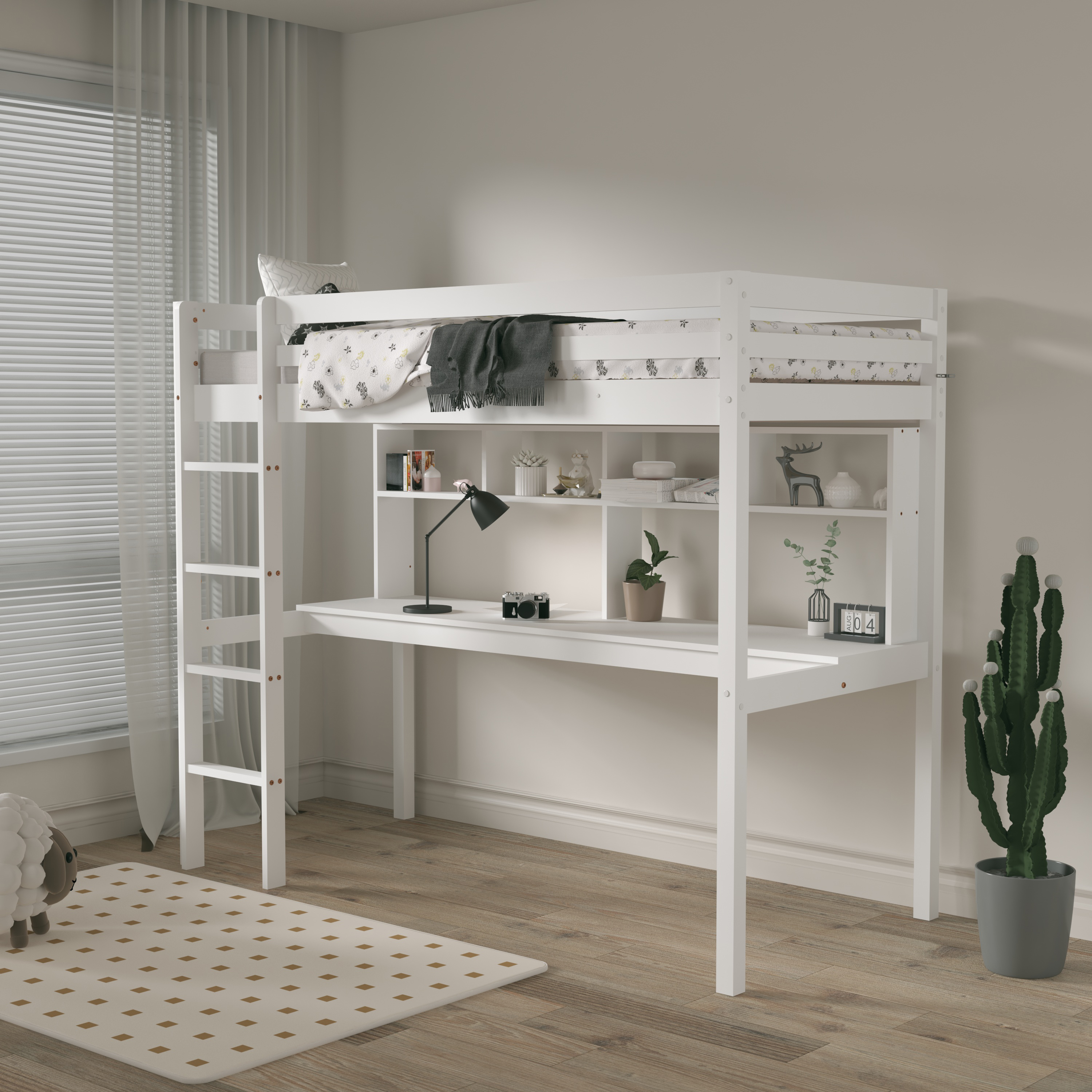 Sunny Sil Loft Bed with Desk White – Without Mattress