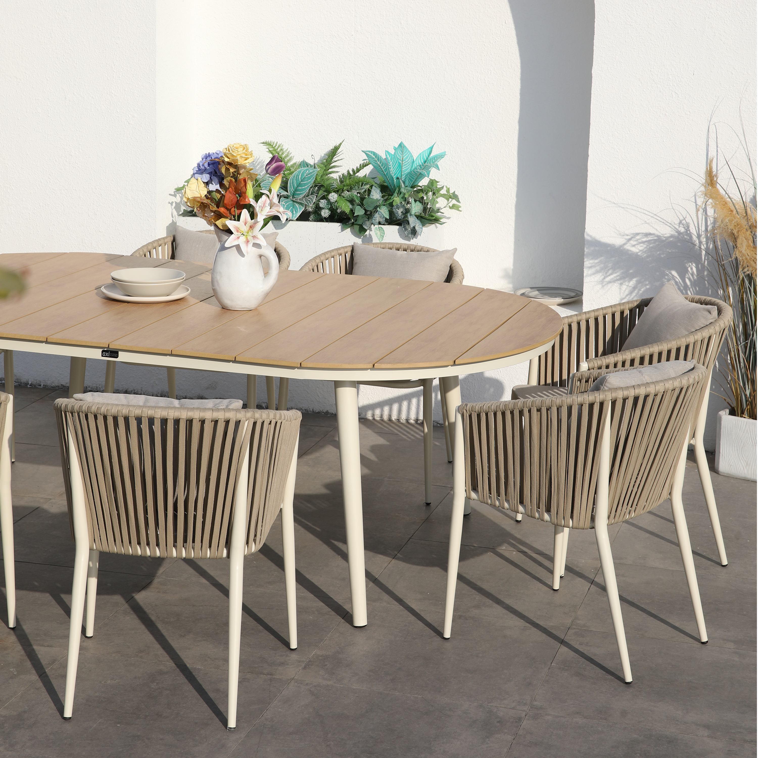 AXI Chay Garden Set with 8 Chairs – Beige with Polywood in Wood Effect