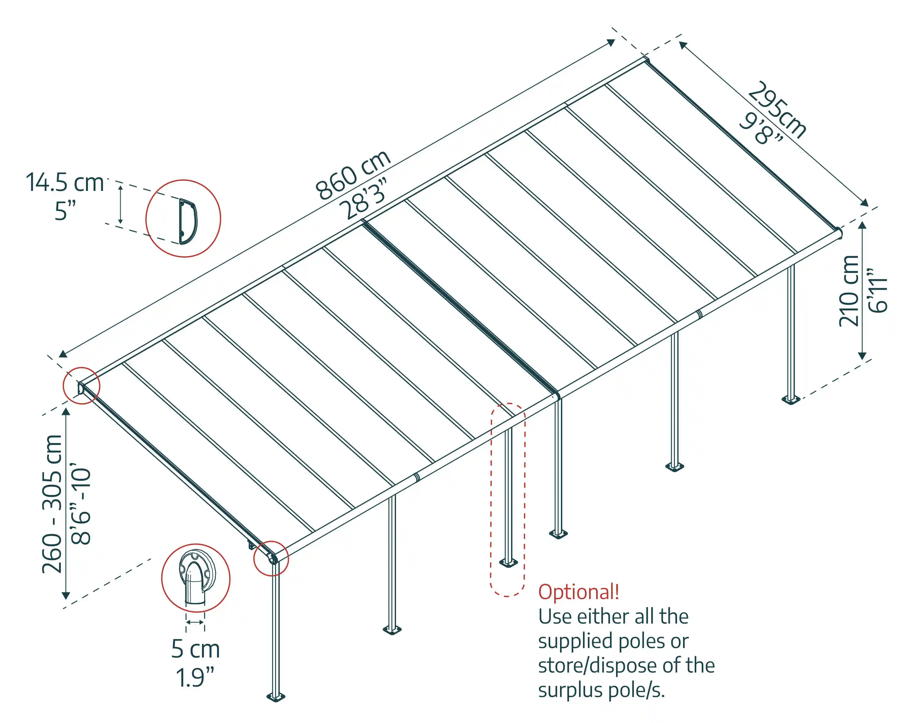 Canopia Capir Terrassenüberdachung 860X295X299cm Dunkelgrau Bronze