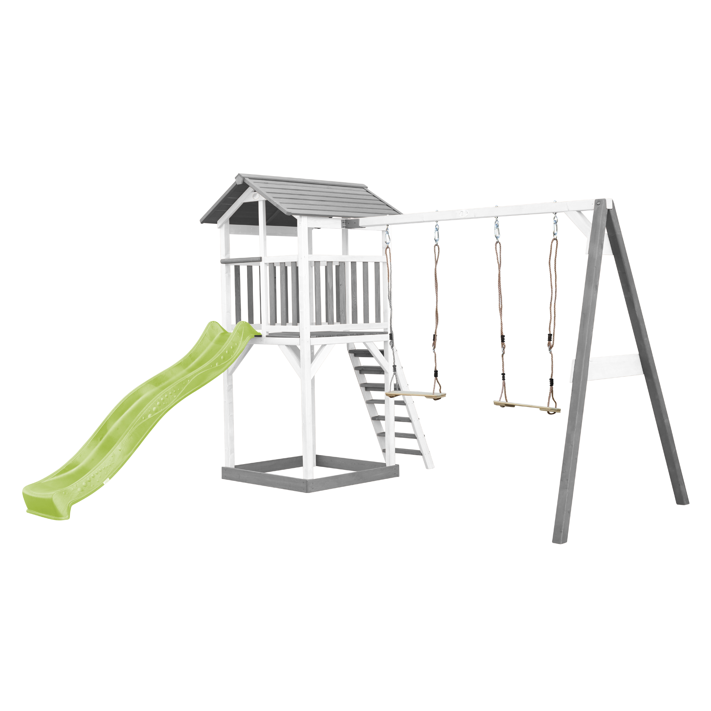 AXI Beach Tower with Double Swing Set GreyWhite - Lime Green Slide