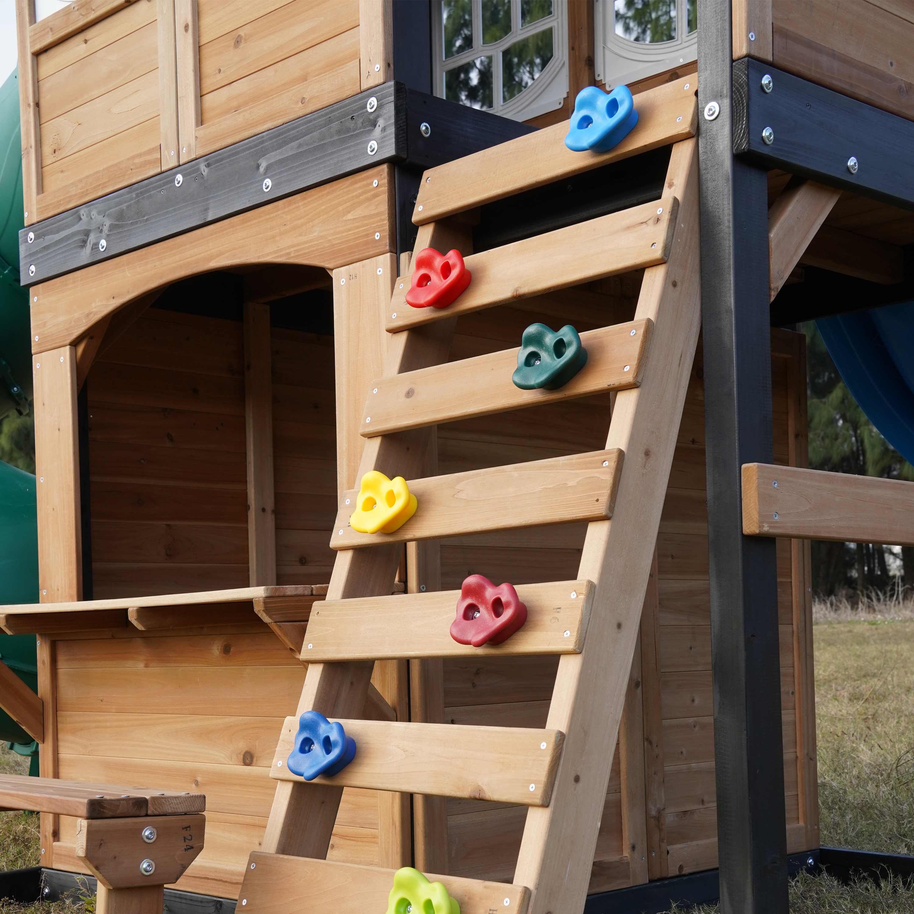 AXI Noud Climbing Frame with Playhouse, Swings, Trapeze and Climbing Wall – Cream Slide and Tube Slide
