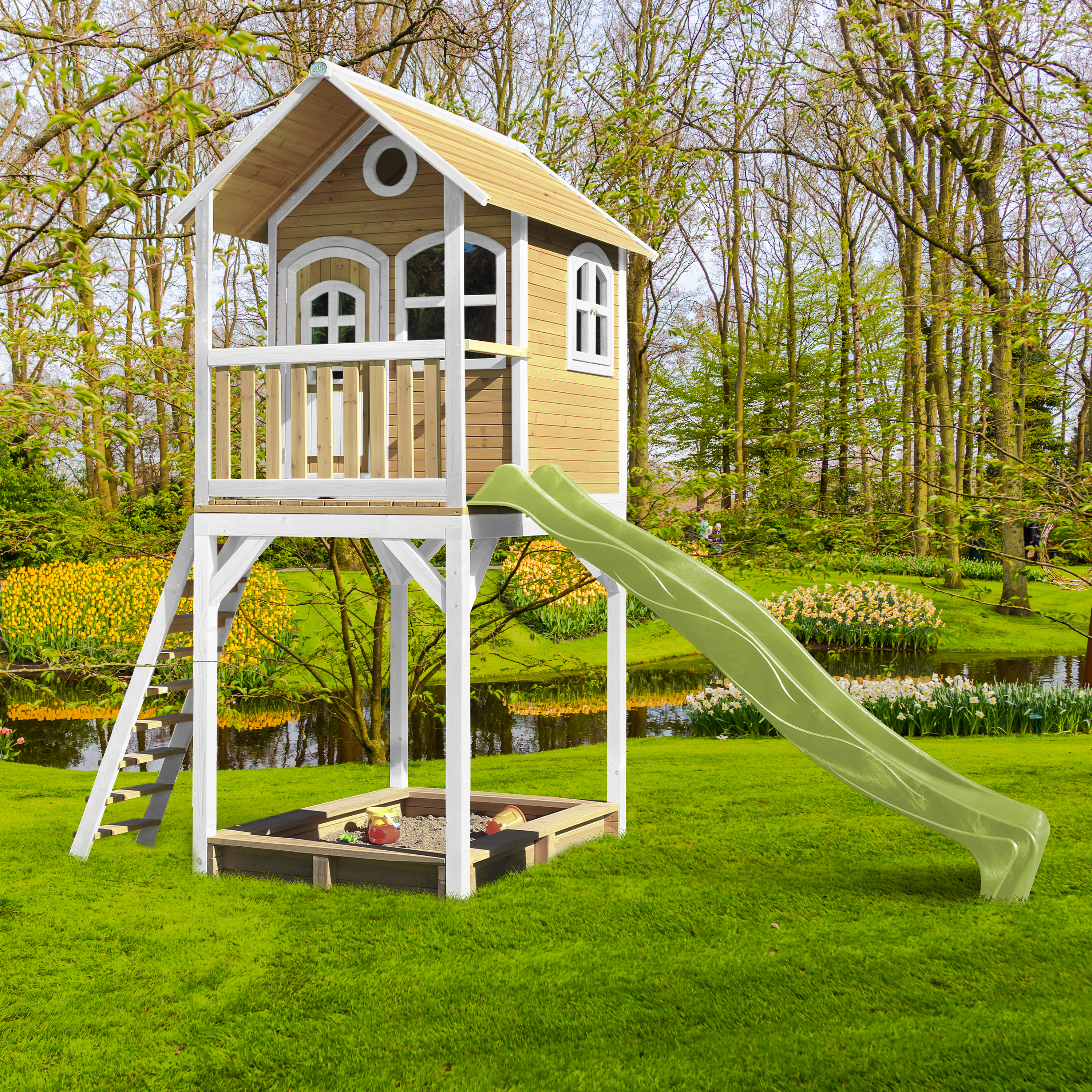 AXI Romy Playhouse Brown/White - Lime Green Slide