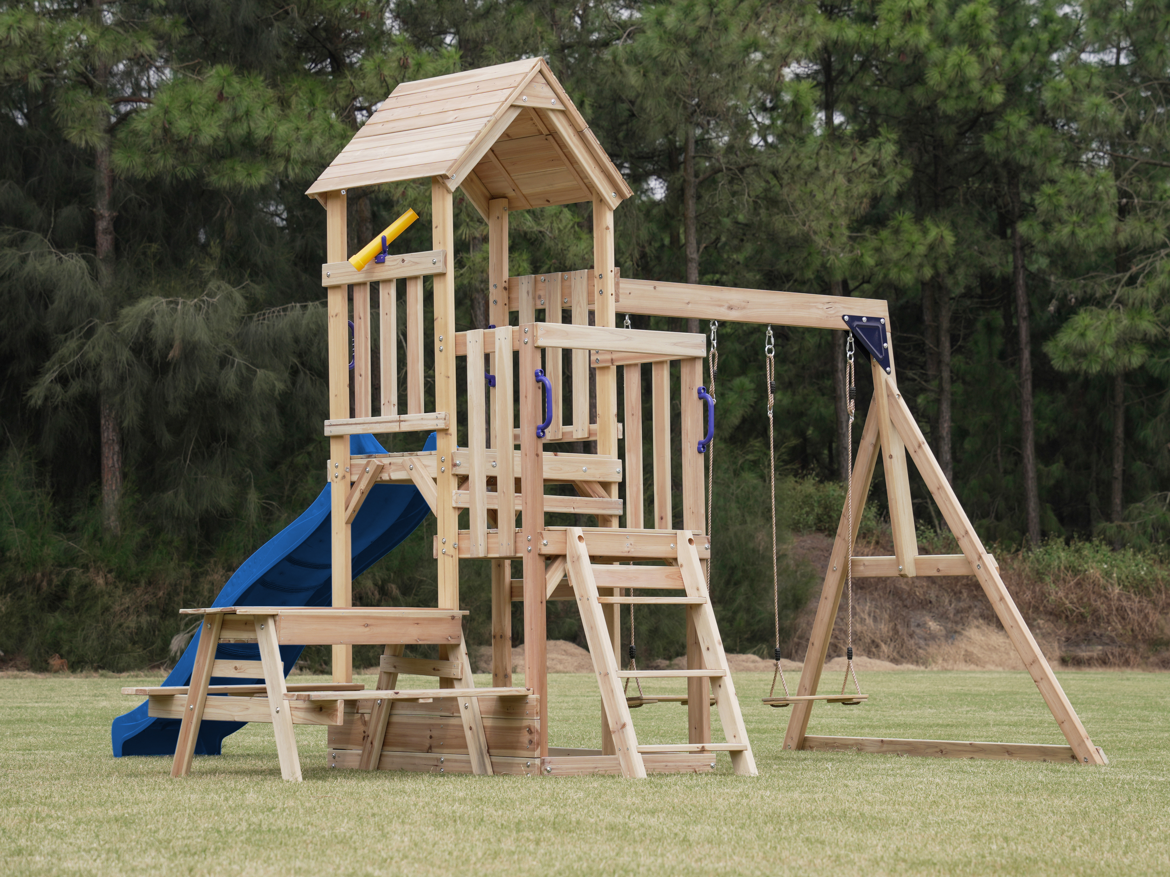 AXI Mette Playground with Double Swing Brown - Blue Slide 