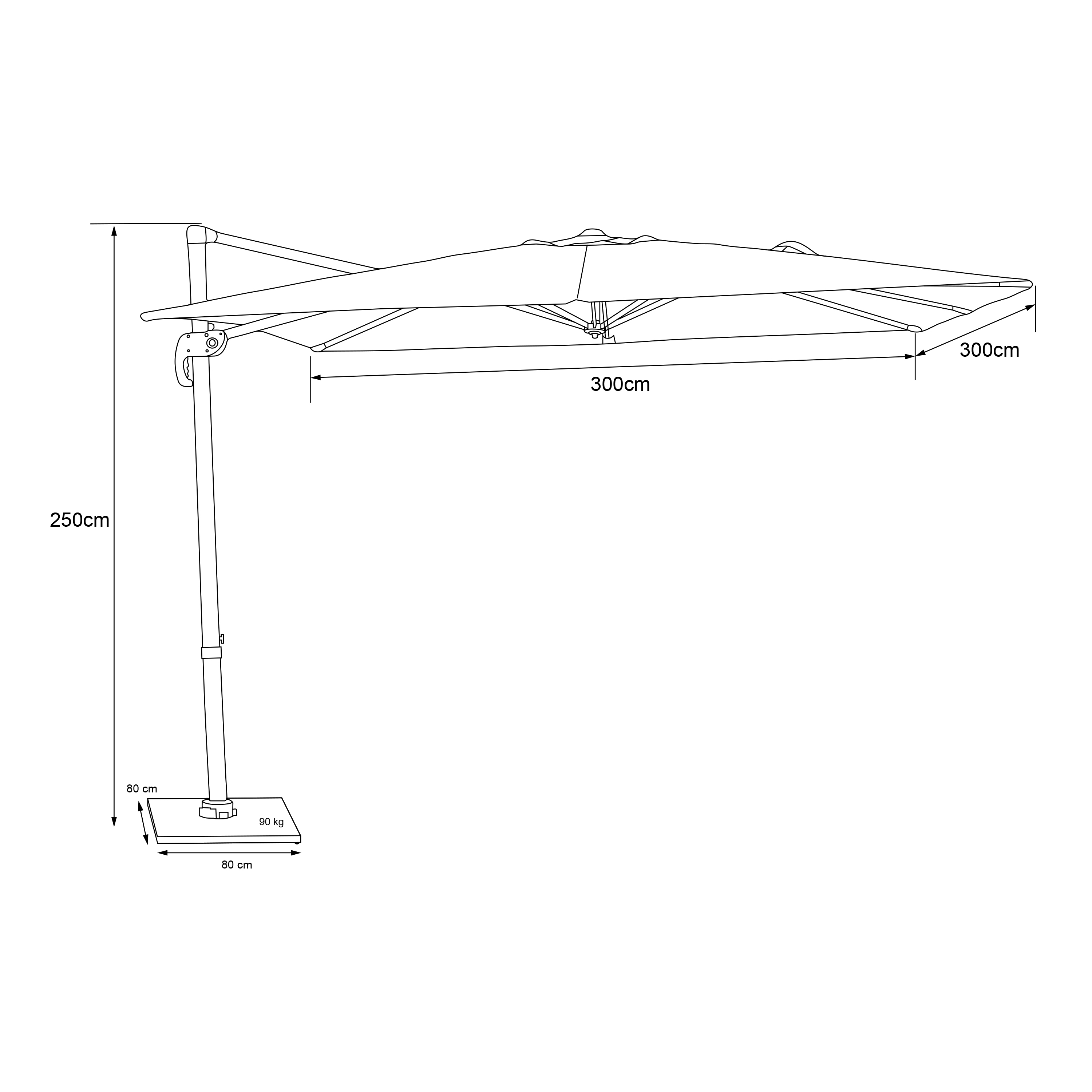 AXI Nima Cantilever Parasol 300x300 cm incl. Parasol Base with Wheels Anthracite/Grey – Complete Set