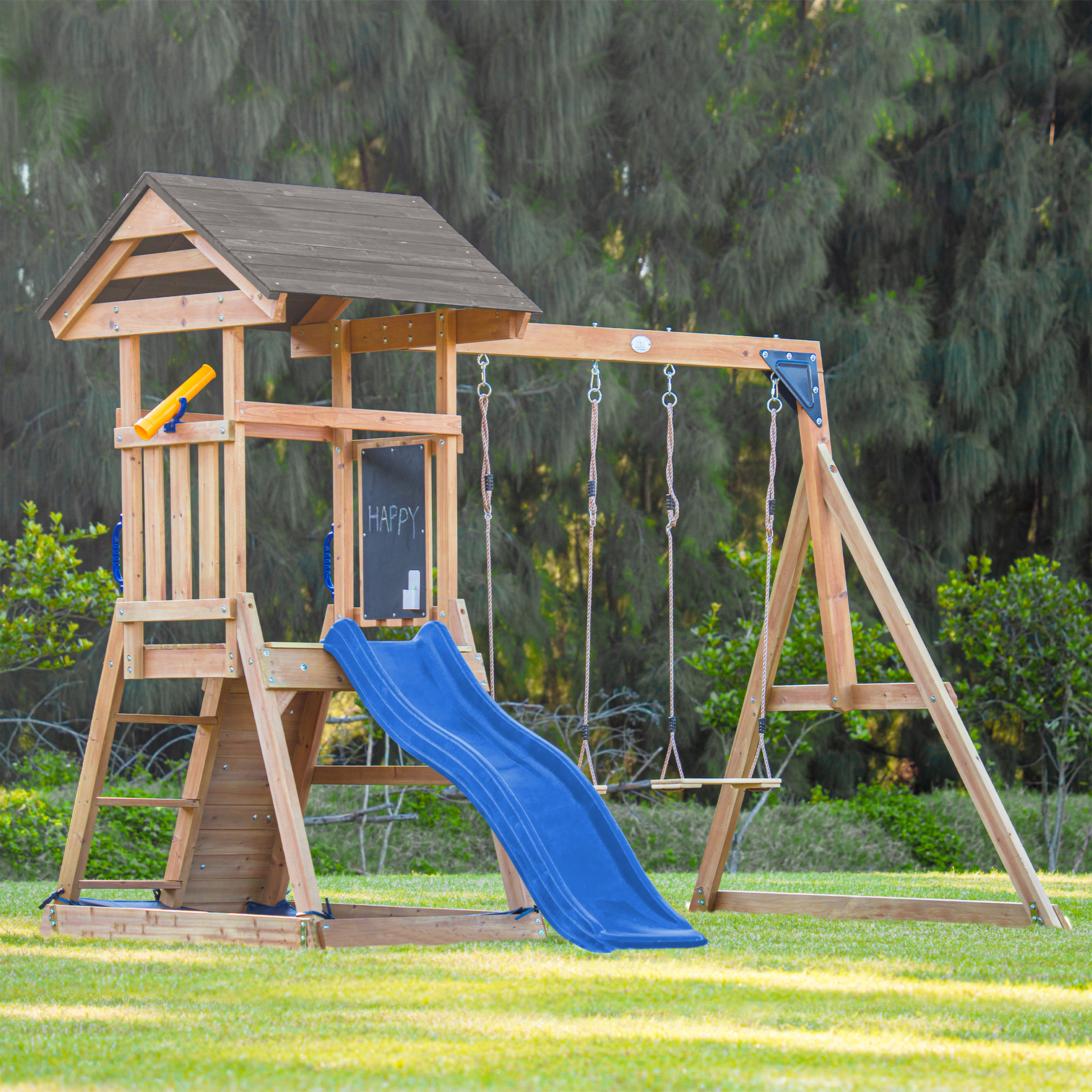 AXI Mia Climbing Frame with Double Swing Set – Blue Slide