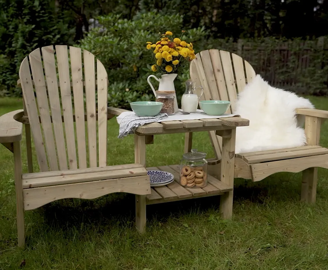 AXI Valerie Doppelter Gartenstuhl mit Tisch aus Holz 175 cm - Natur