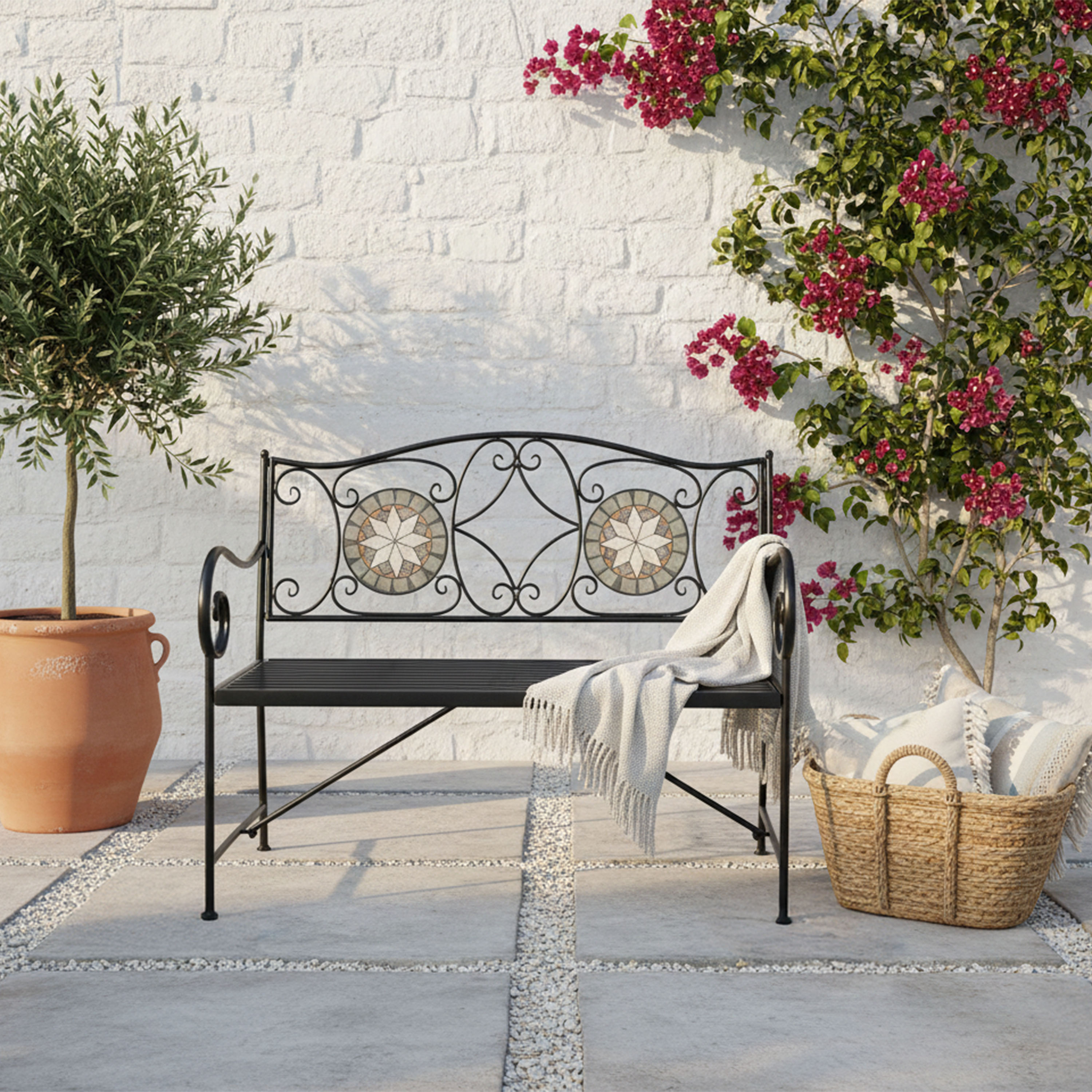 AXI Margot Mosaic Garden Bench Star – Grey/Brown