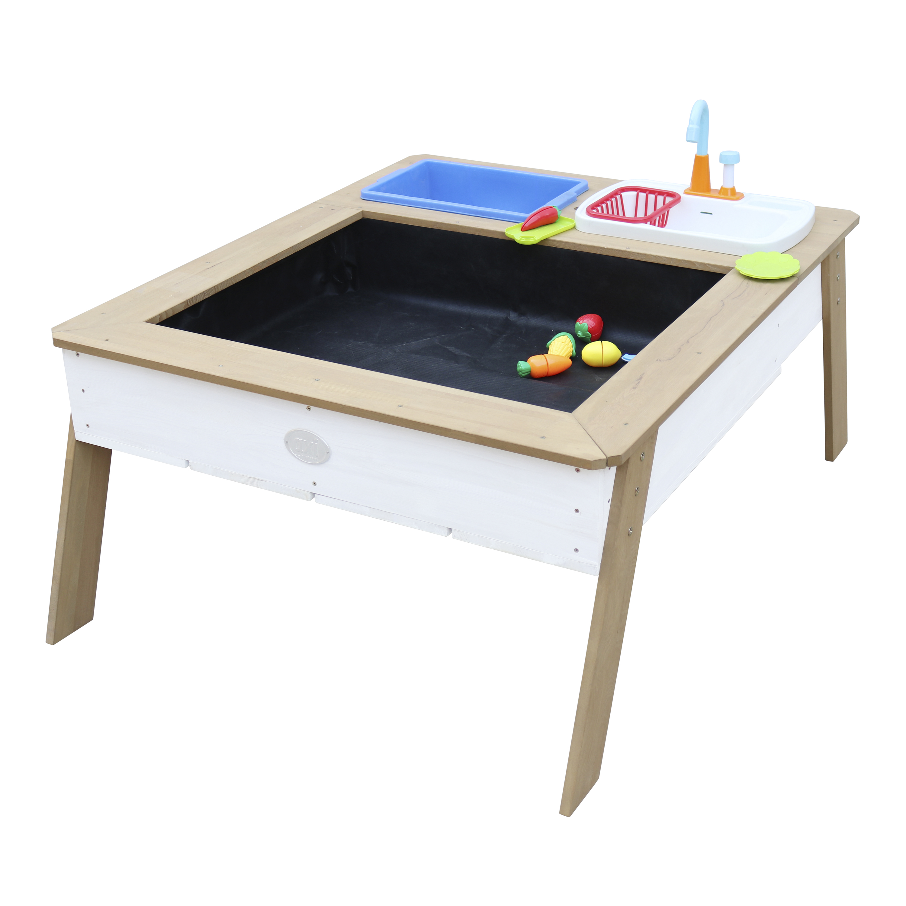 AXI Linda Sand & Water Table with Play Kitchen Sink Brown/White - Umbrella Blue/White