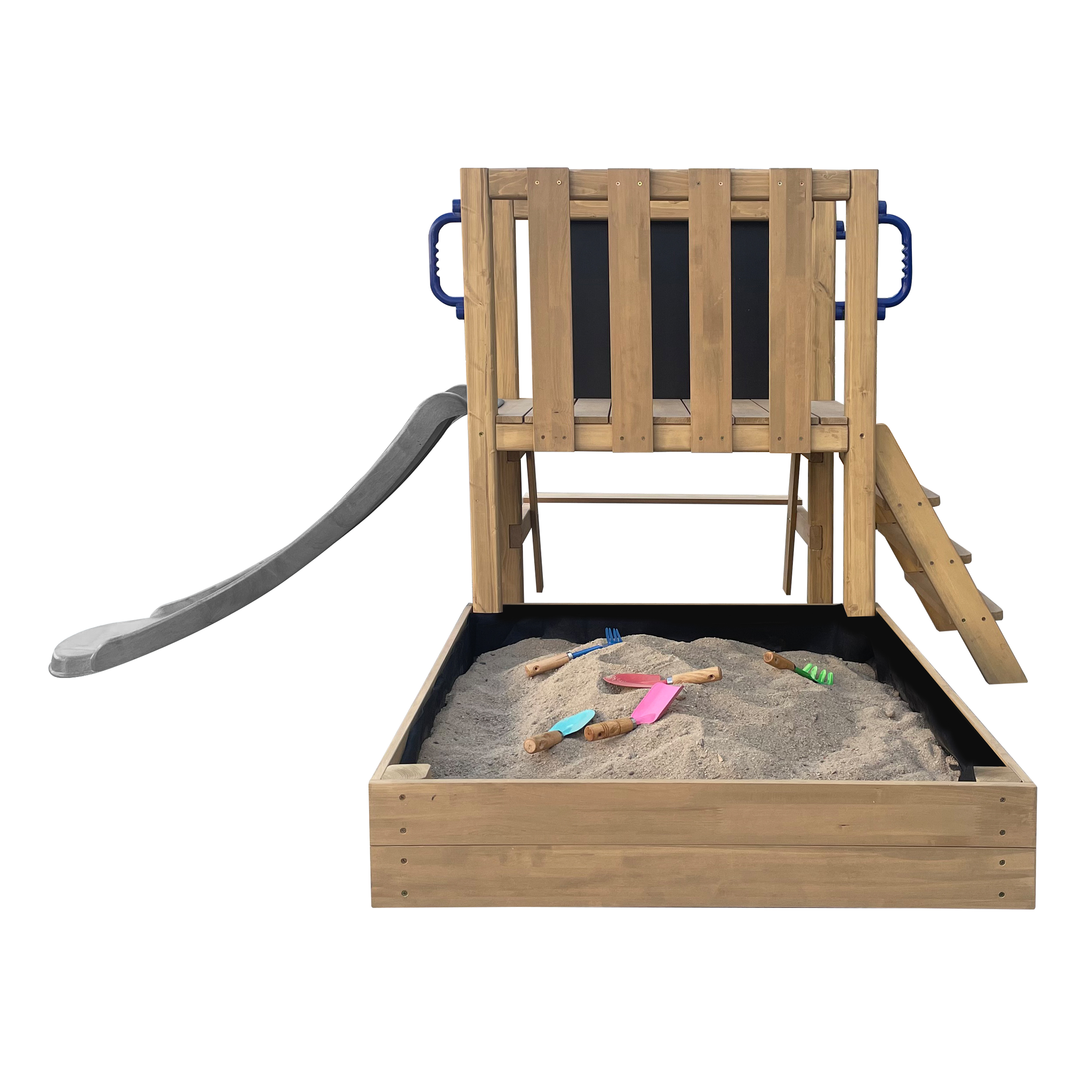 AXI Leah Mini Wooden Playtower with Sandbox, Picnic Table & Chalkboard –  Grey Slide
