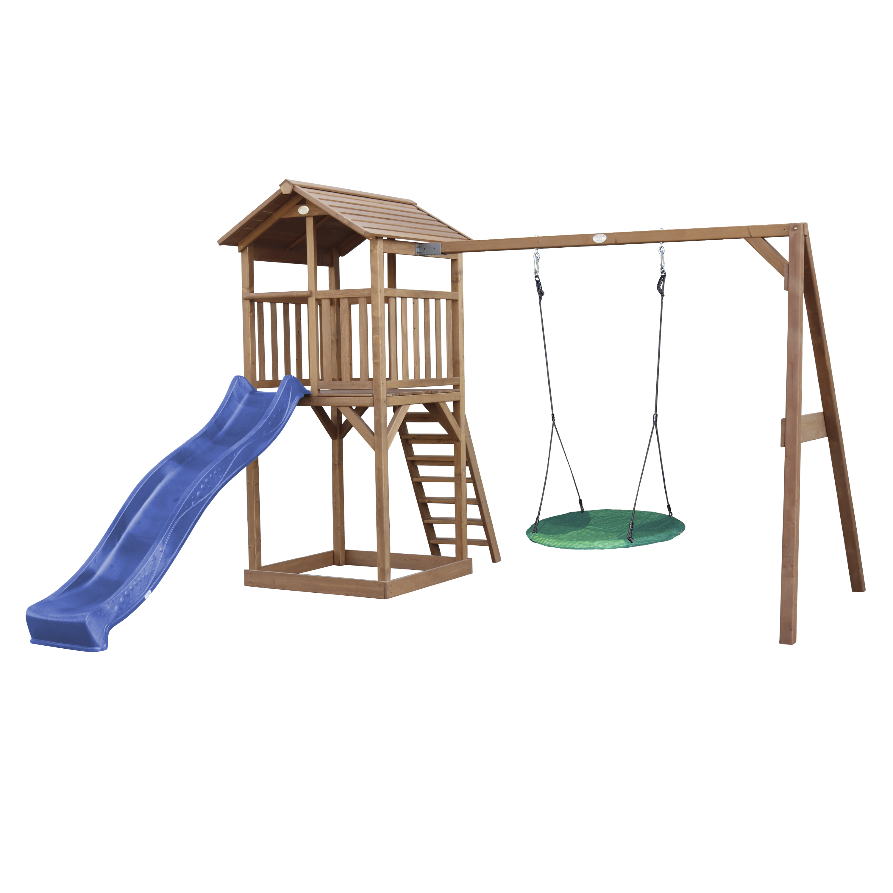 AXI Beach Tower with Summer Nest Swing Set Brown - Blue Slide