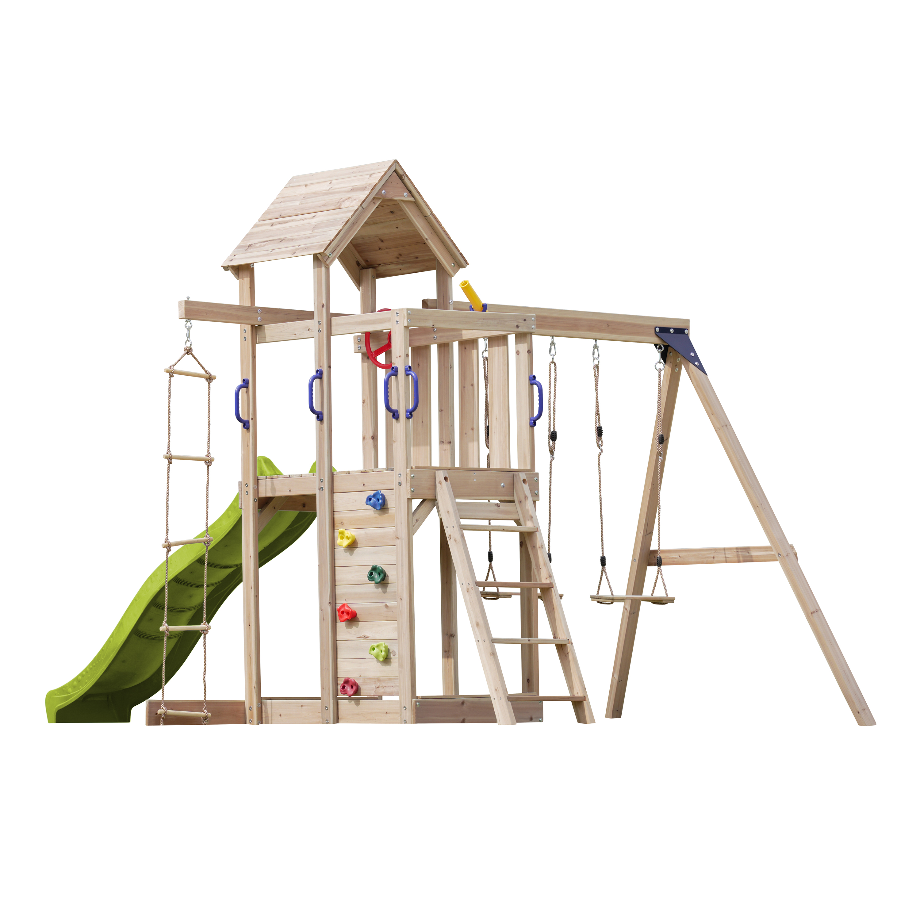 AXI Moos Climbing Frame with Double Swing Set - Lime Green Slide