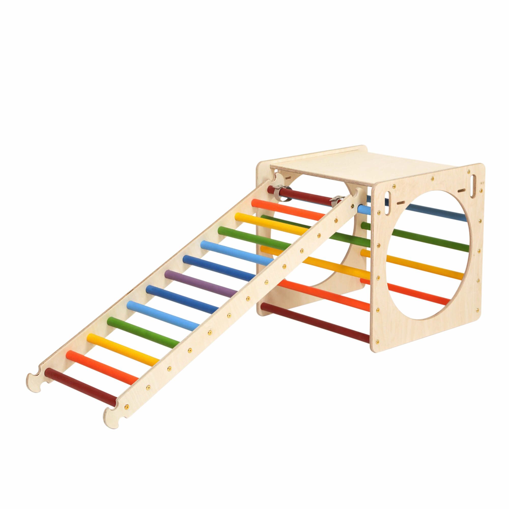 KateHaa Houten Activiteiten Kubus met Ladder en Klimwand Regenboog